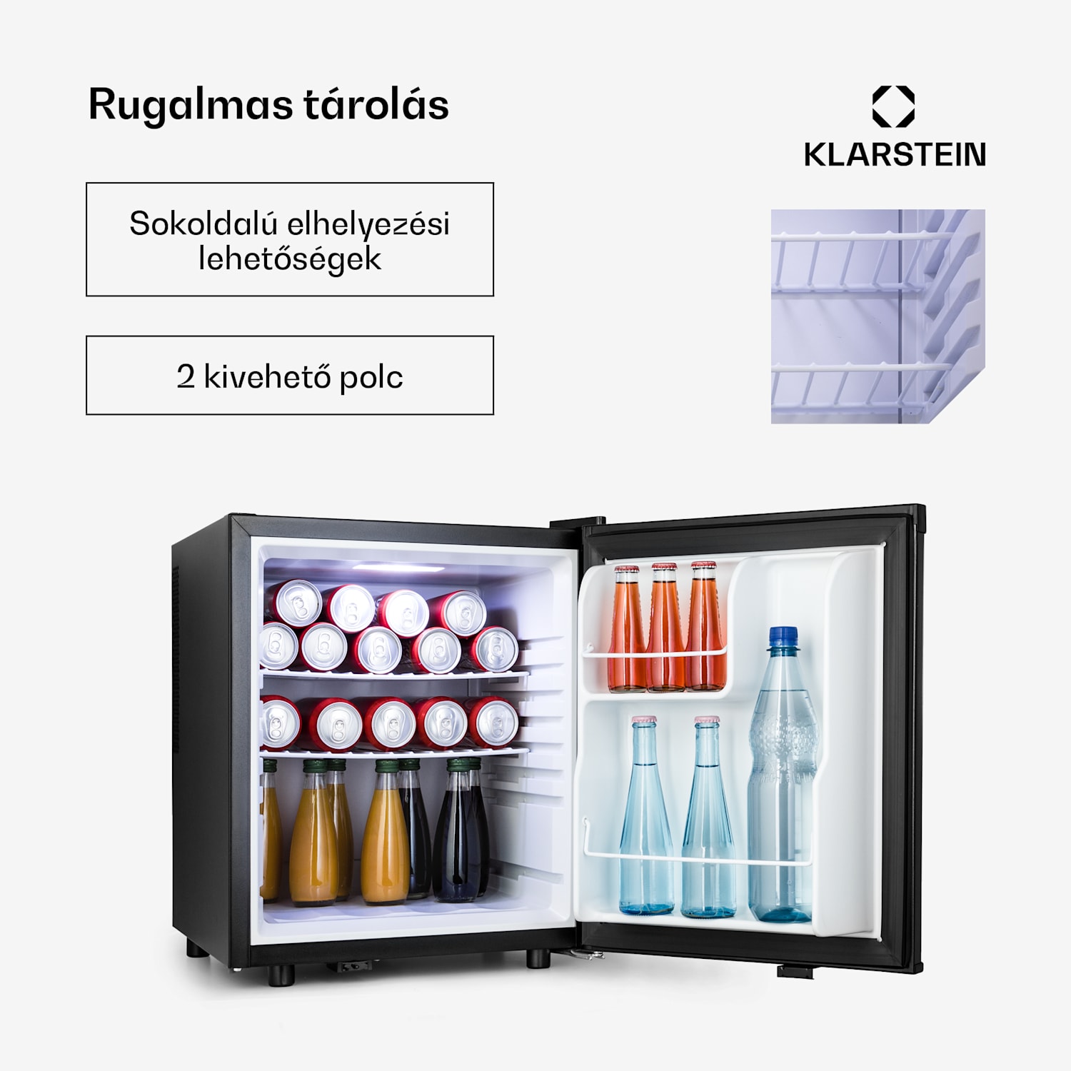 Happy Hour 45, mini hűtőszekrény, minibár, italhűtőszekrény, 45 liter, 26 dB 45 Ltr | C | Fekete