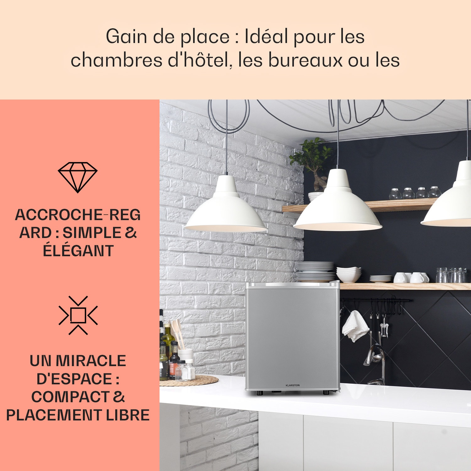 Happy Hour 45 mini réfrigérateur minibar réfrigérateur à boissons 45 litres 26 dB    45 L | Argent