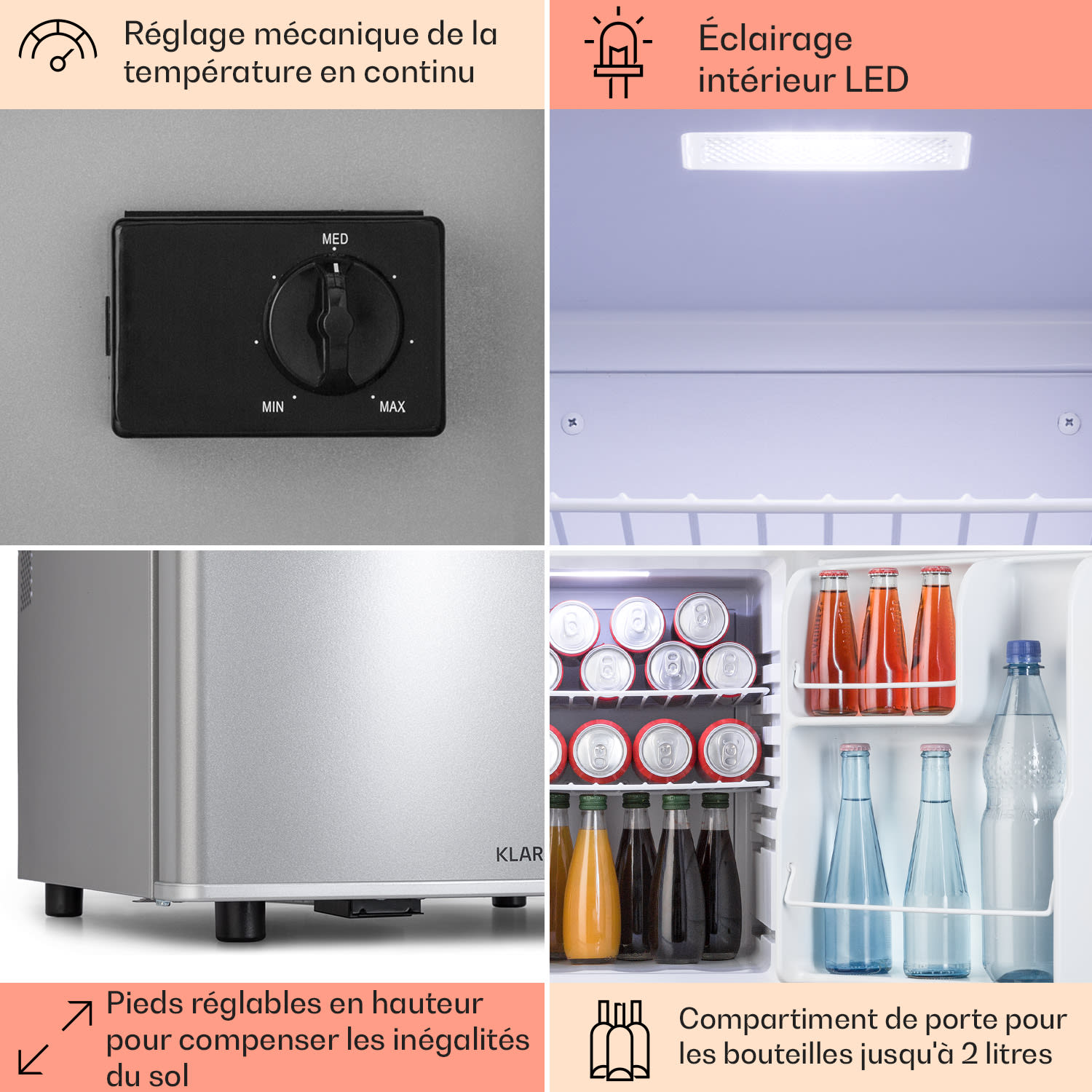 Happy Hour 45 mini réfrigérateur minibar réfrigérateur à boissons 45 litres 26 dB    45 L | Argent