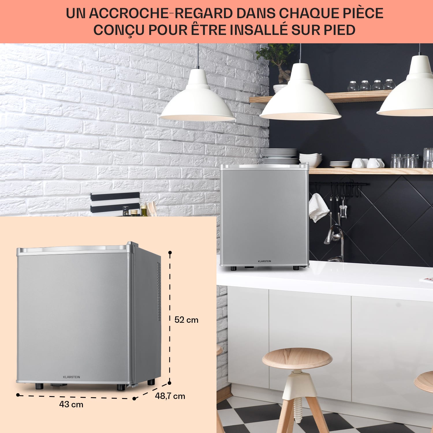 Happy Hour 45 mini réfrigérateur minibar réfrigérateur à boissons 45 litres 26 dB    45 L | Argent