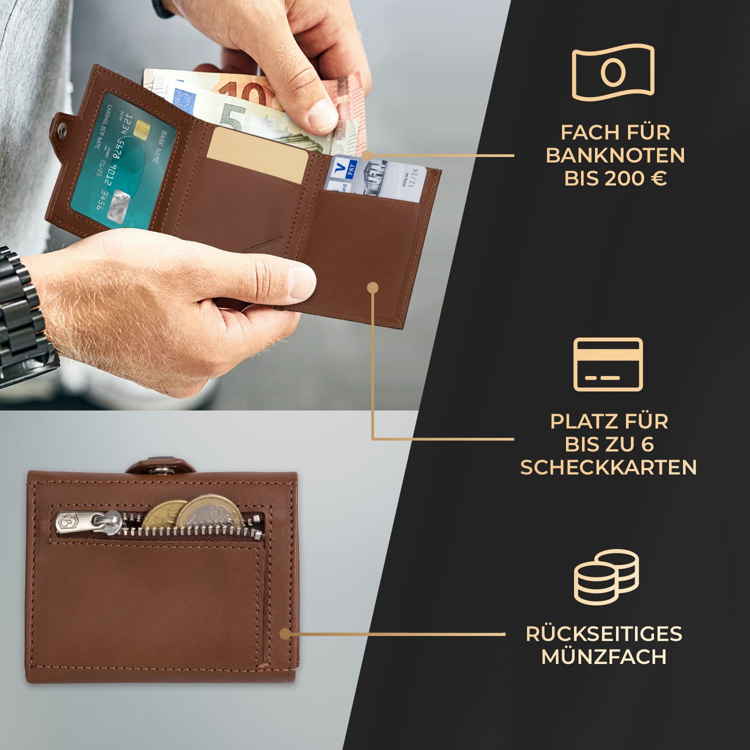 TRYO Trifold Airtag Wallet 12 Karten Münzfach RFID-Schutz 