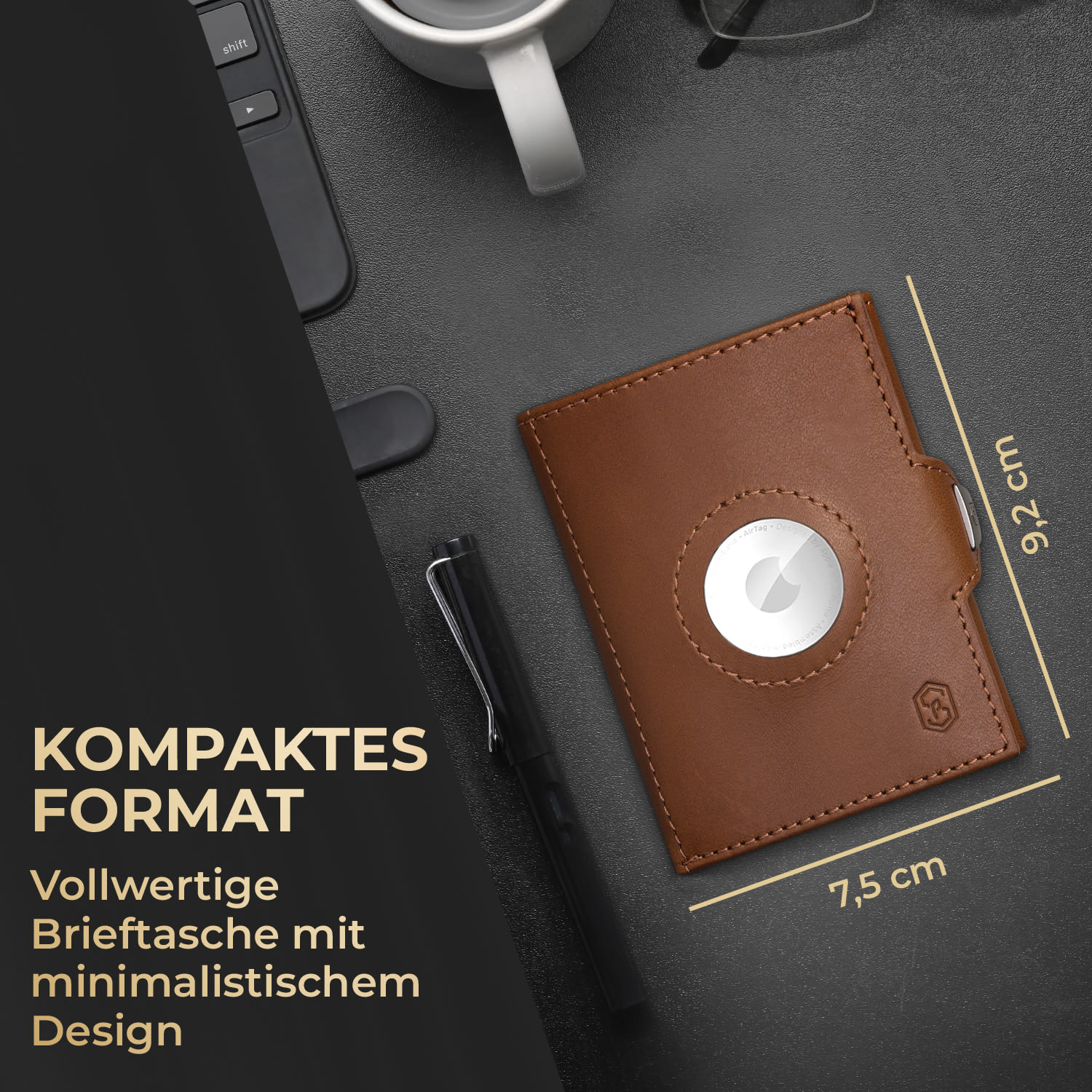 TRYO Trifold Airtag Wallet 12 Karten Münzfach RFID-Schutz 