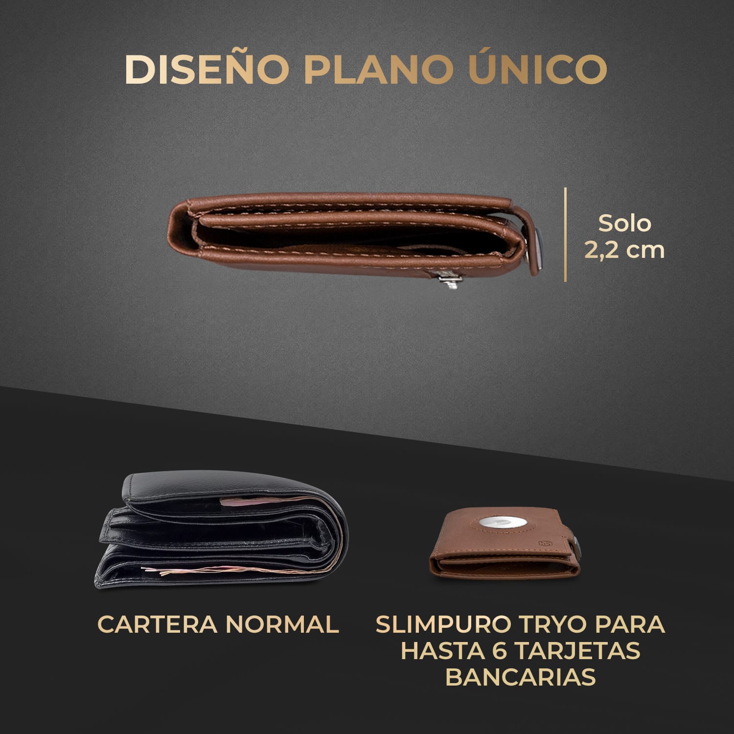 TRYO Cartera Trifold Airtag 12 tarjetas Bolsillo para monedas 9,2 x 2,2 x 7,5 cm (ancho x fondo) Protección RFID Marrón Tierra