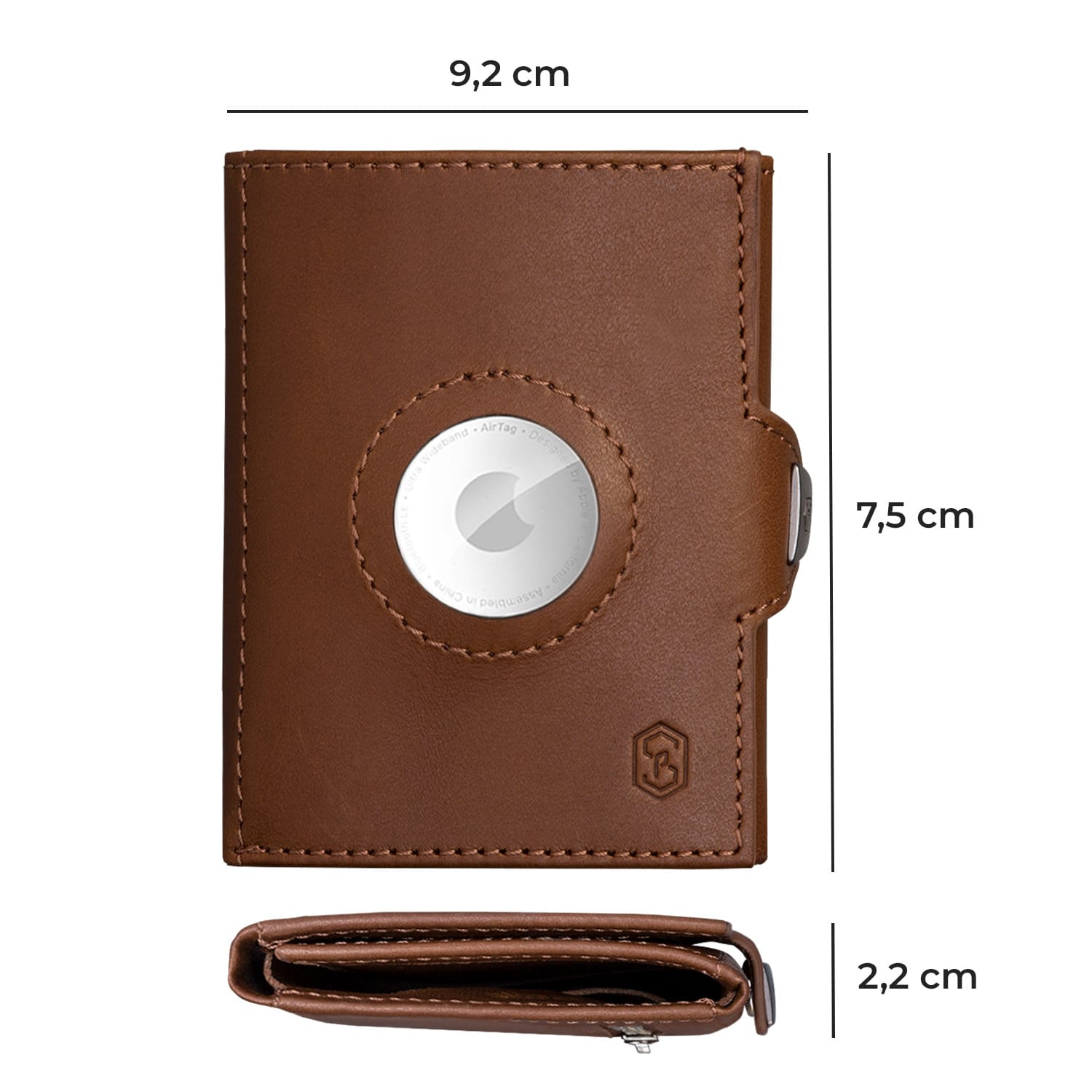 TRYO Trifold Airtag pénztárca, 12 kártya, érme zseb, 9,2 x 2,2 x 7,5 cm (Sz x Ma x Mé), RFID védelem 