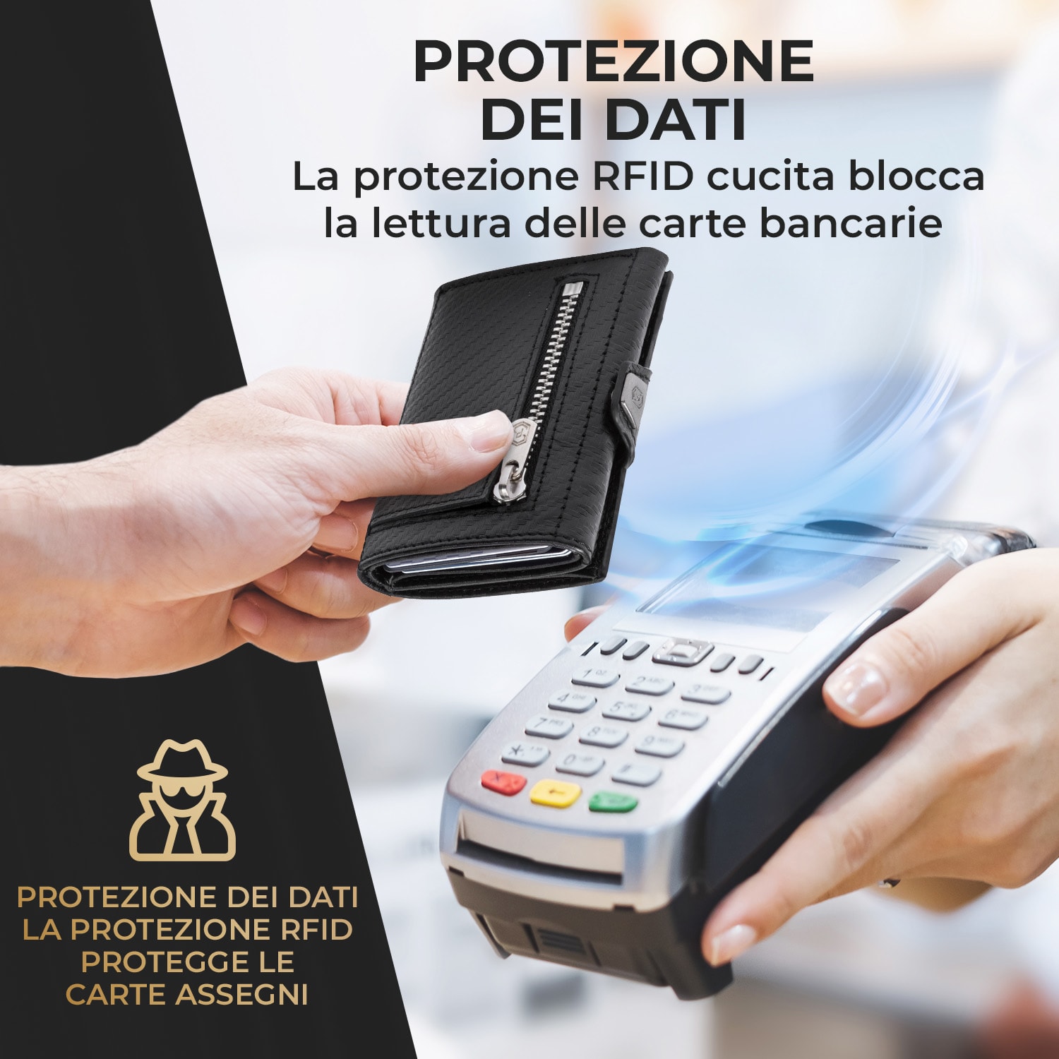 TRYO Trifold Airtag - Portafogli, 12 carte, portamonete, 9,2 x 2,2 x 7,5 cm (LxHxP), protezione RFID Carbon