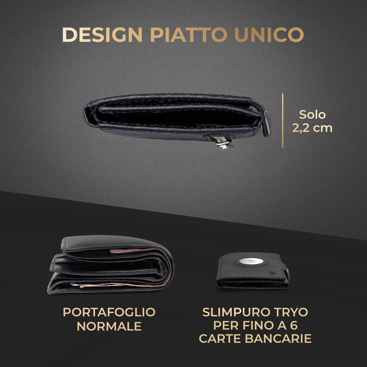 TRYO Trifold Airtag - Portafogli, 12 carte, portamonete, 9,2 x 2,2 x 7,5 cm (LxHxP), protezione RFID Carbon