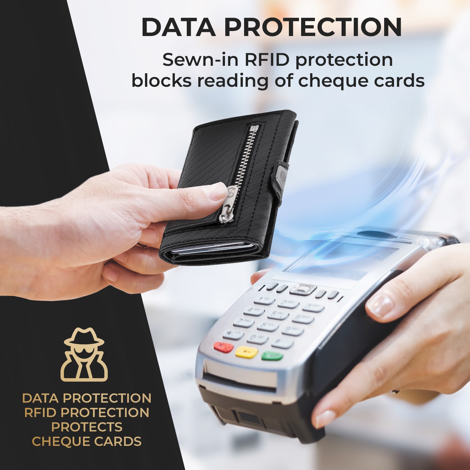 TRYO Trifold Airtag Wallet, 12 карти, джоб за монети, 9,2 x 2,2 x 7,5 см (Ш x В x Д), защита RFID Carbon