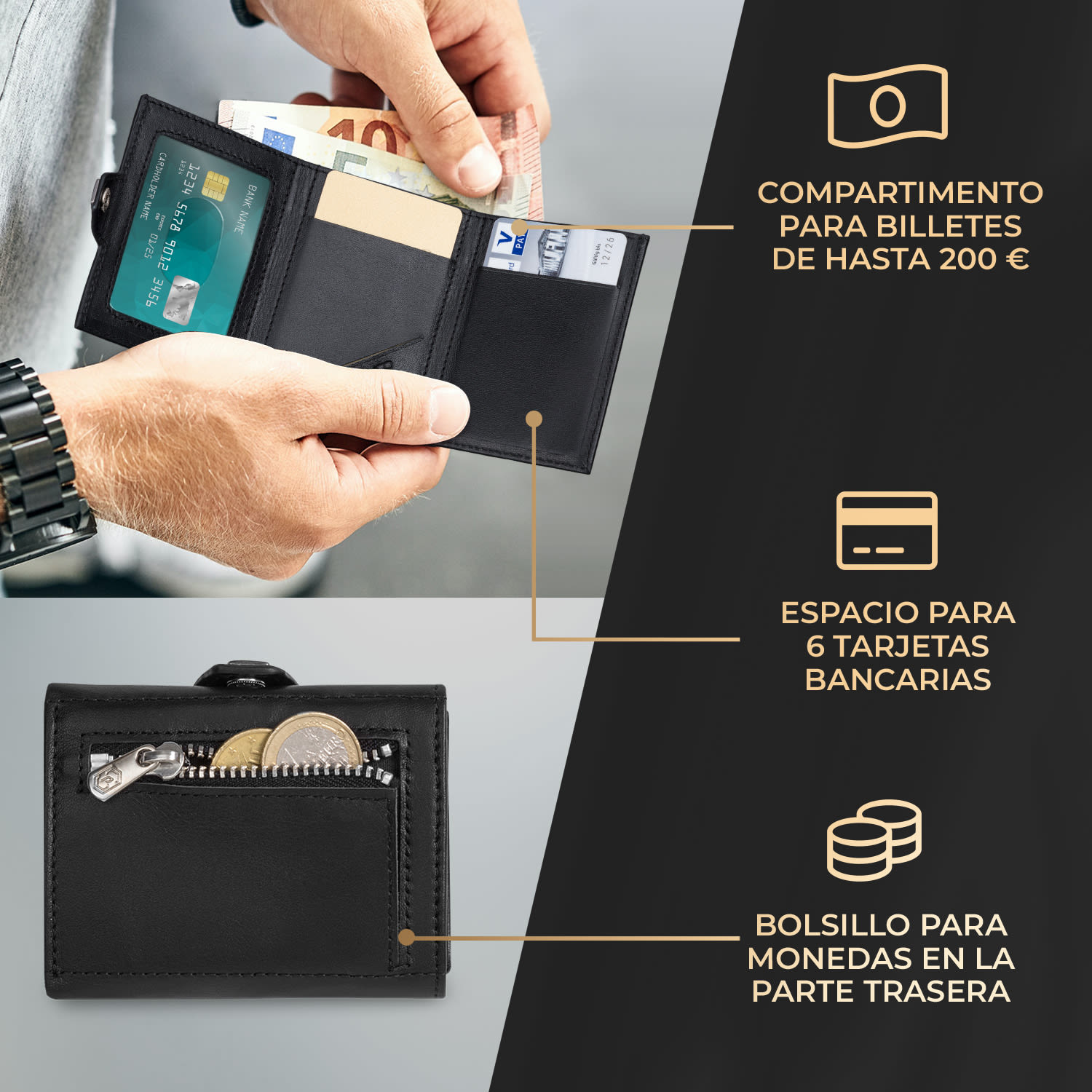 TRYO Cartera Trifold Airtag 12 tarjetas Bolsillo para monedas 9,2 x 2,2 x 7,5 cm (ancho x fondo) Protección RFID 