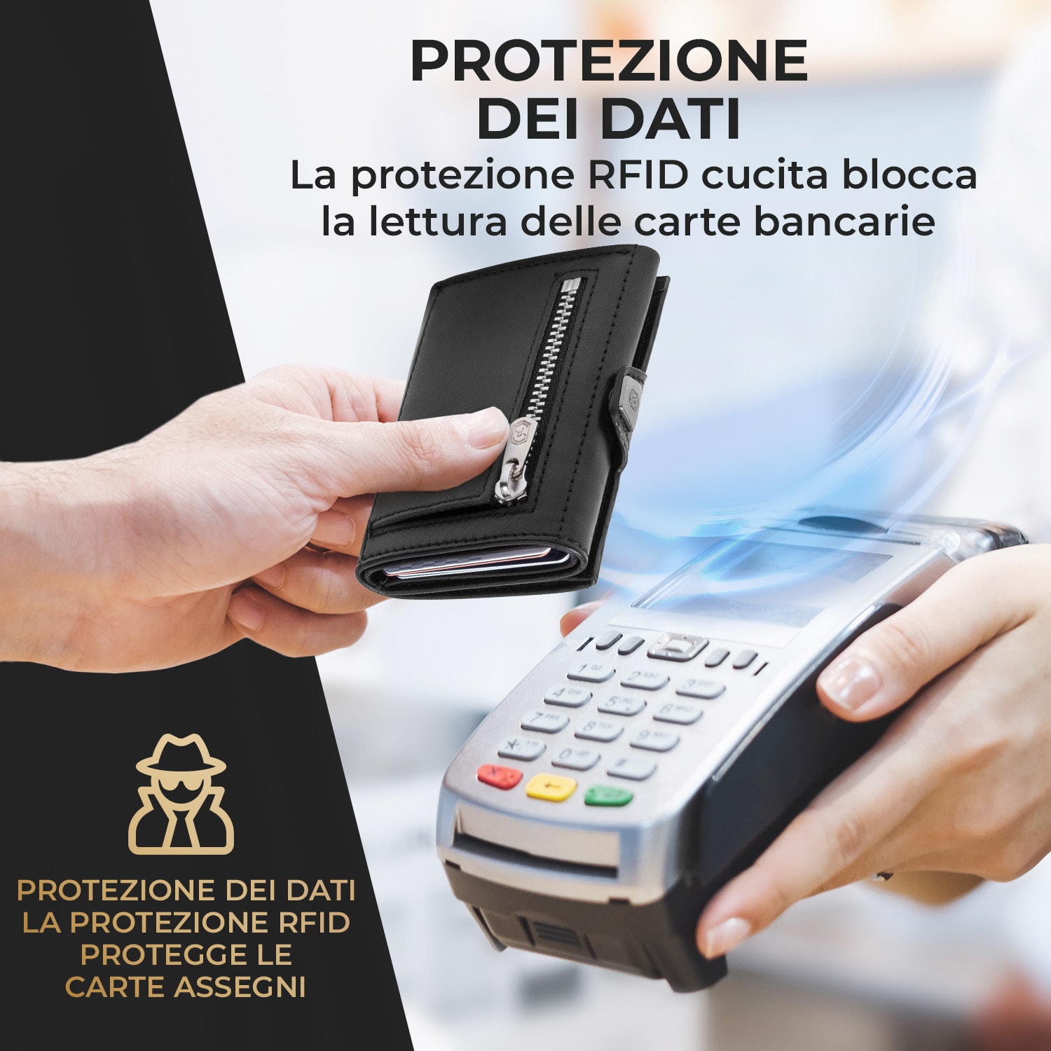 TRYO Trifold Airtag - Portafogli, 12 carte, portamonete, 9,2 x 2,2 x 7,5 cm (LxHxP), protezione RFID Nero