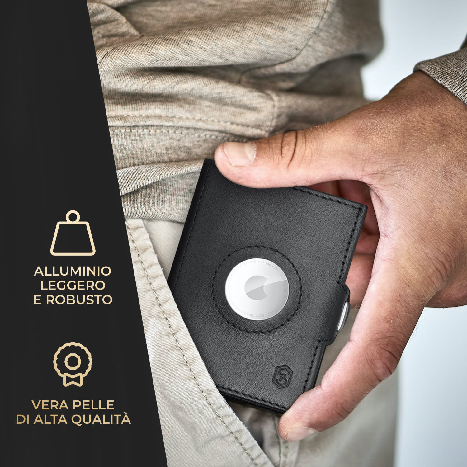 TRYO Trifold Airtag - Portafogli, 12 carte, portamonete, 9,2 x 2,2 x 7,5 cm (LxHxP), protezione RFID Nero