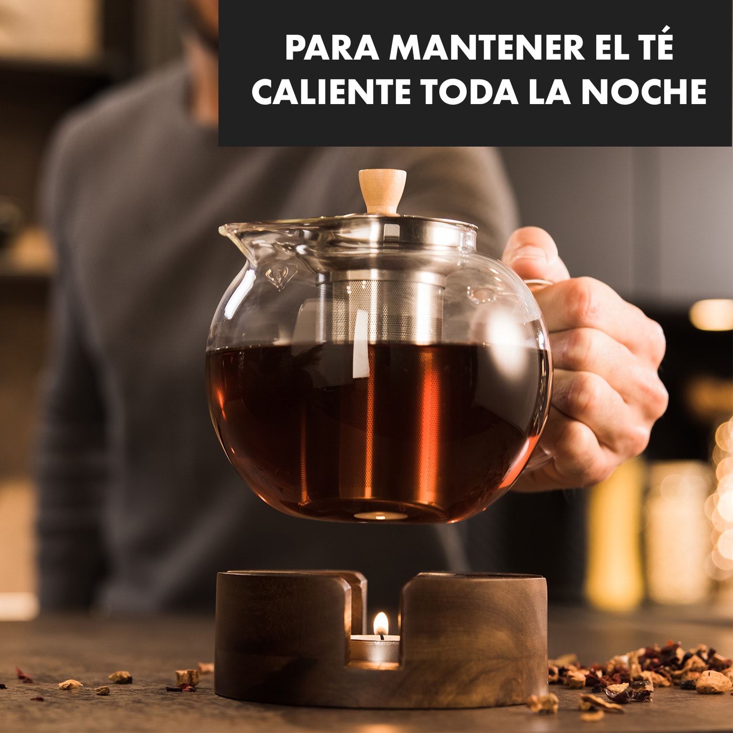Sencha Tetera de diseño con calentador de madera Oolong 1,3L Filtro 