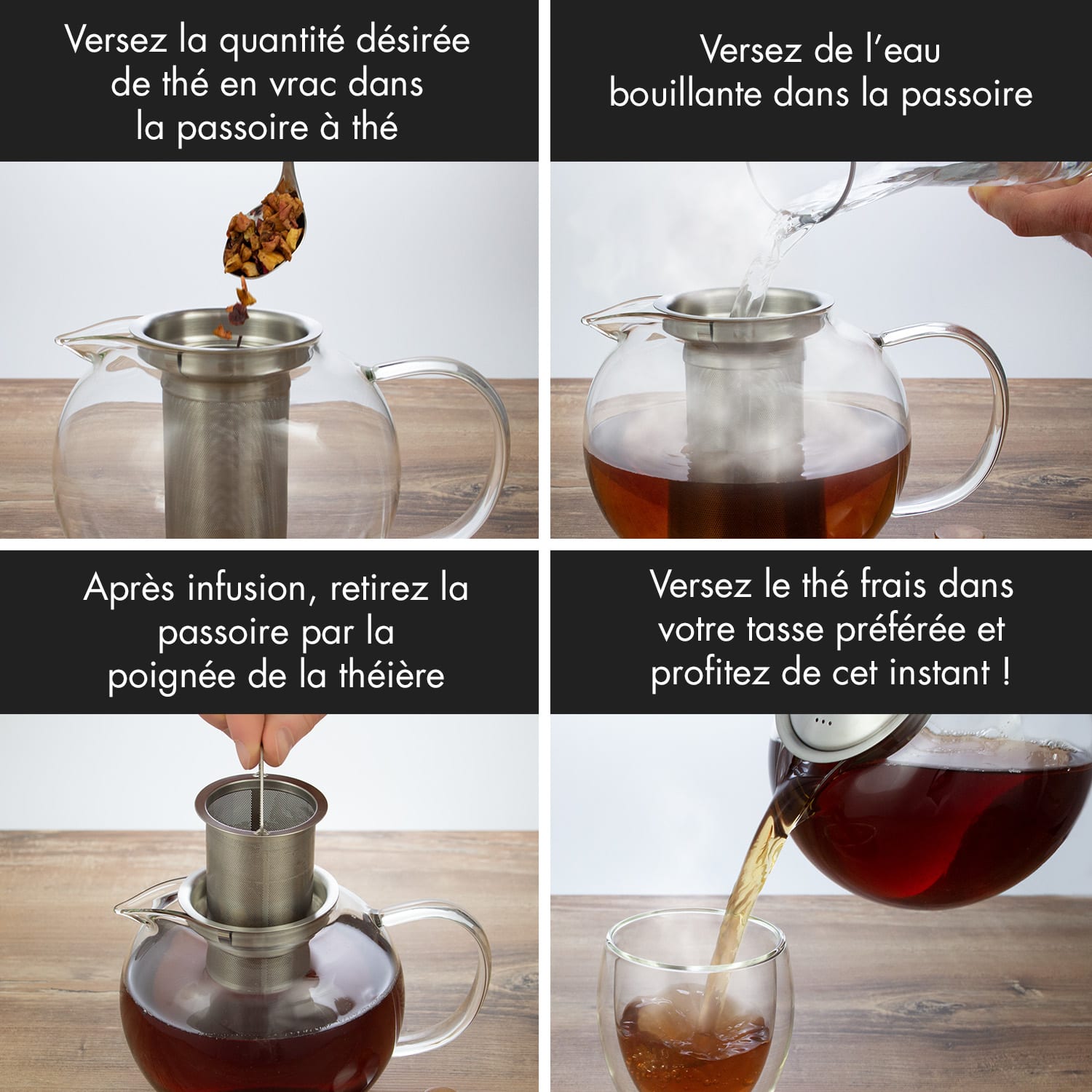 Sencha Théière design avec réchaud en bois oolong filtre amovible 1,3 L verre borosilicaté 