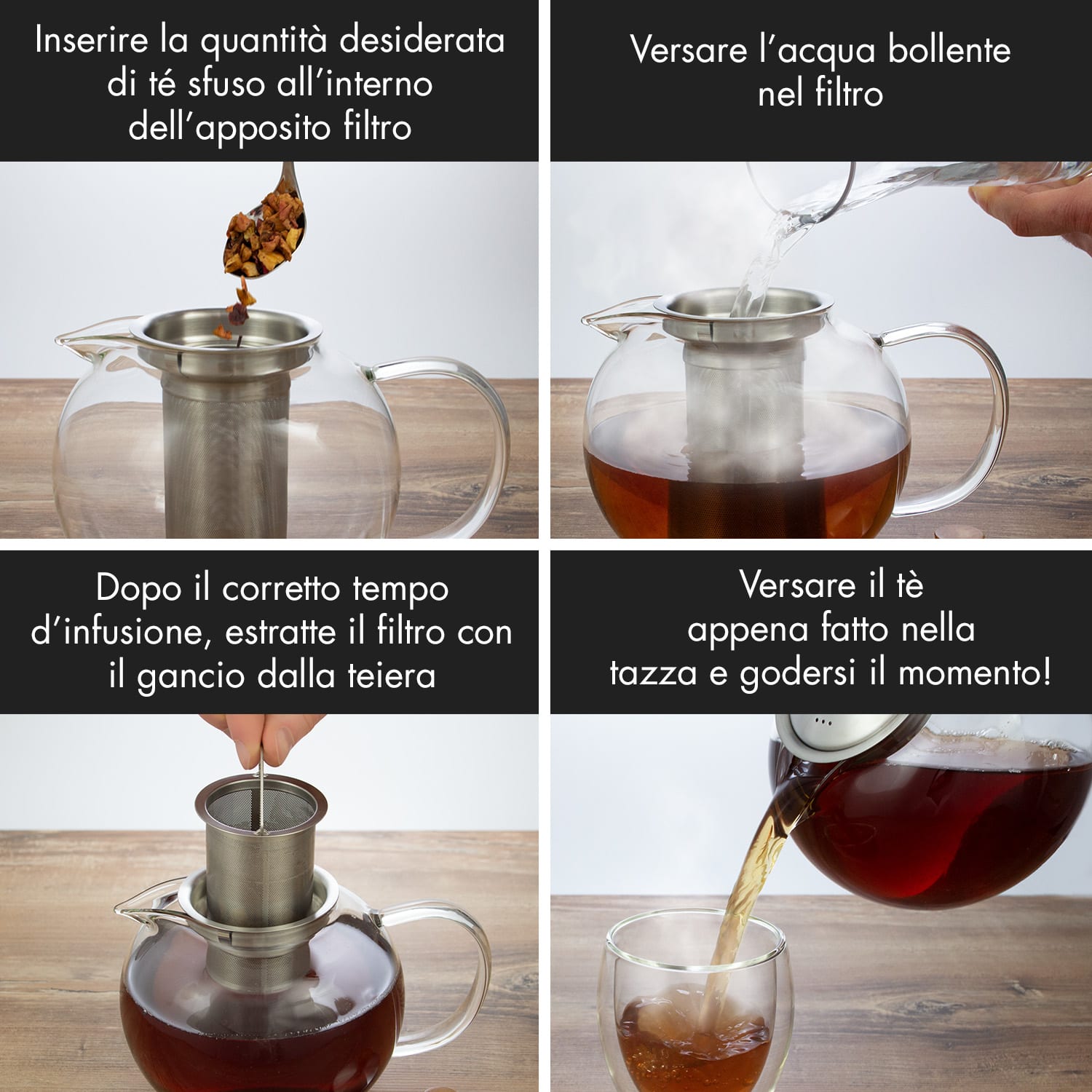 Sencha, teiera di design con scaldavivande di legno Oolong, 1,3 l, colino 