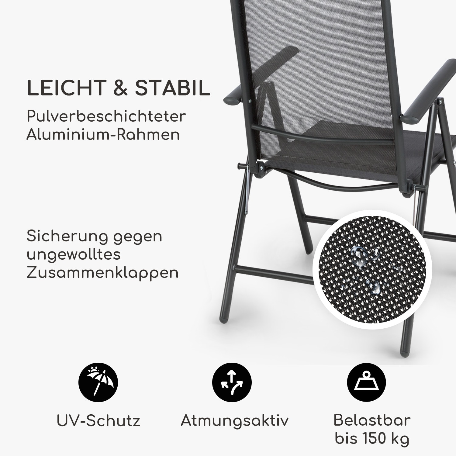 London Lite Klappstuhl 2-er-Set 56,5 x 107 x 68 cm ComfortMesh Aluminium 