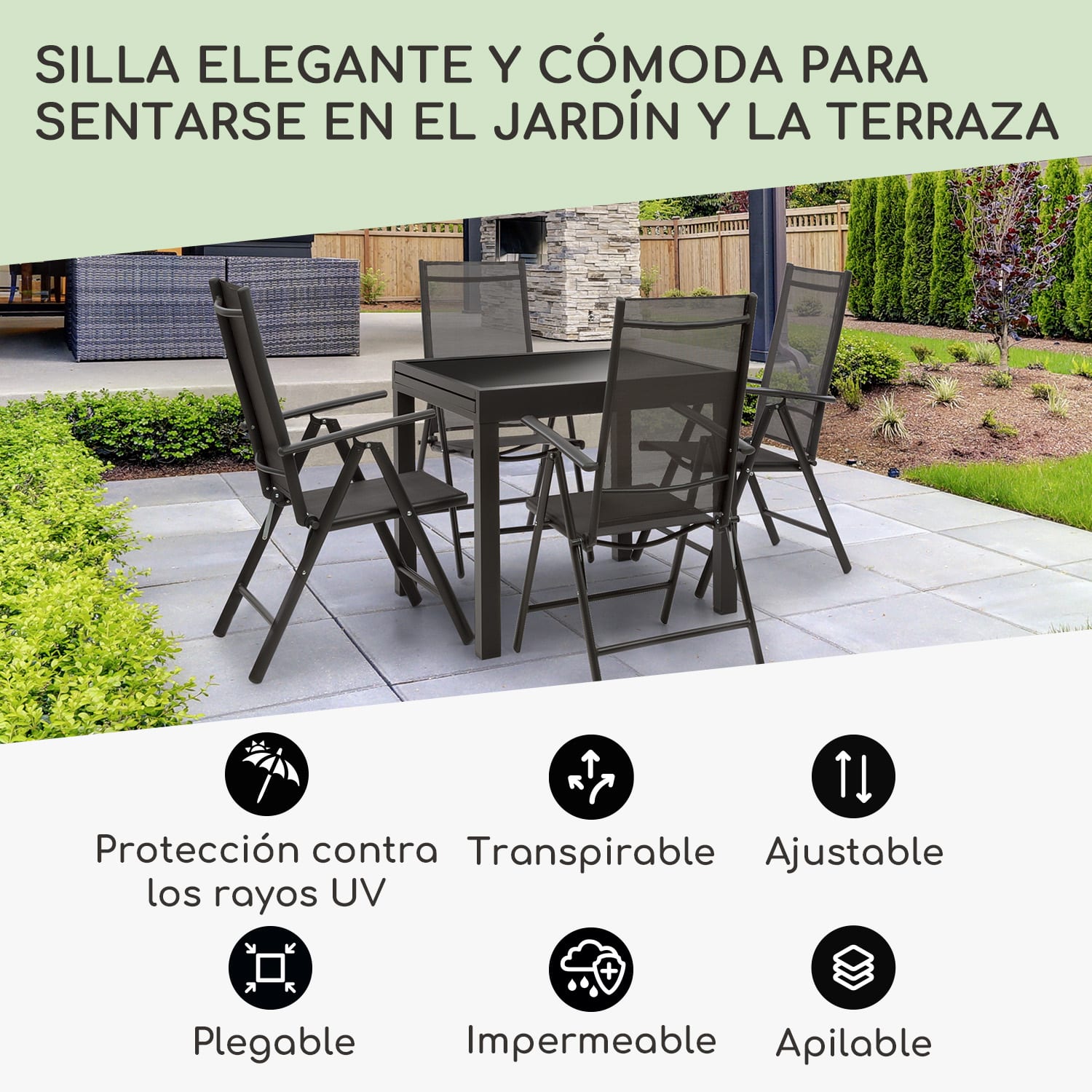 Juego de 2 sillas plegables London Lite 56,5 x 107 x 68 cm ComfortMesh aluminio Set de 2 unidades | Antracita