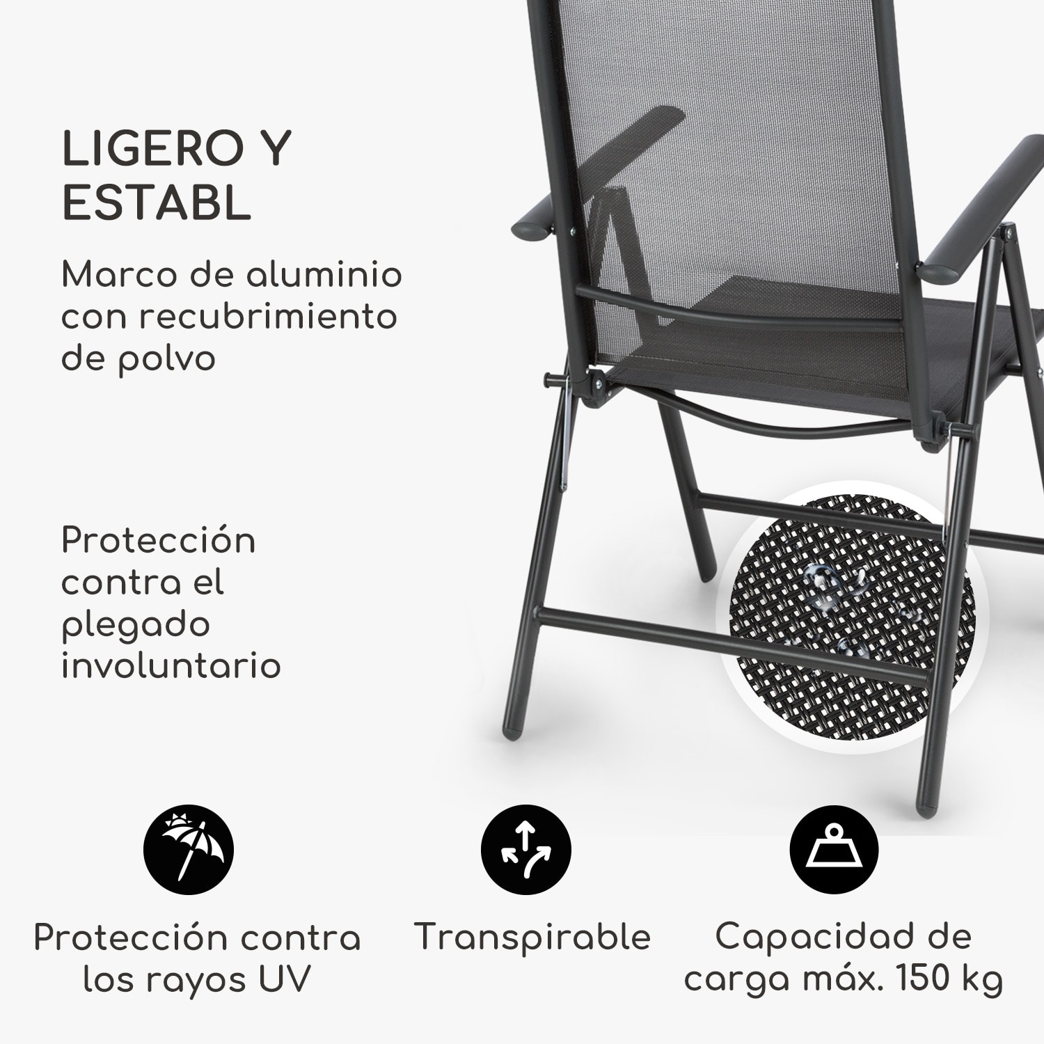 Juego de 2 sillas plegables London Lite 56,5 x 107 x 68 cm ComfortMesh aluminio