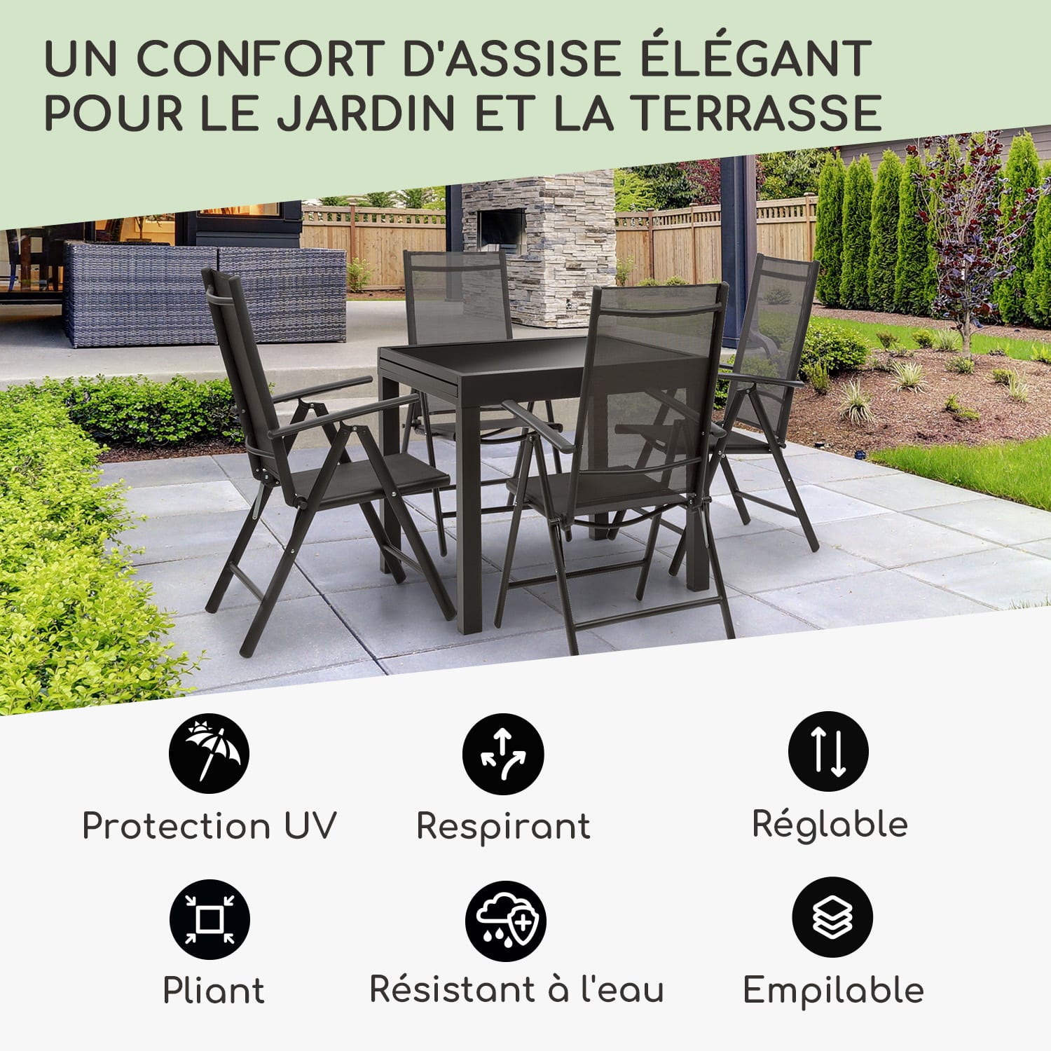 London Lite chaise pliante ensemble de 2 56,5 x 107 x 68 cm ComfortMesh aluminium 