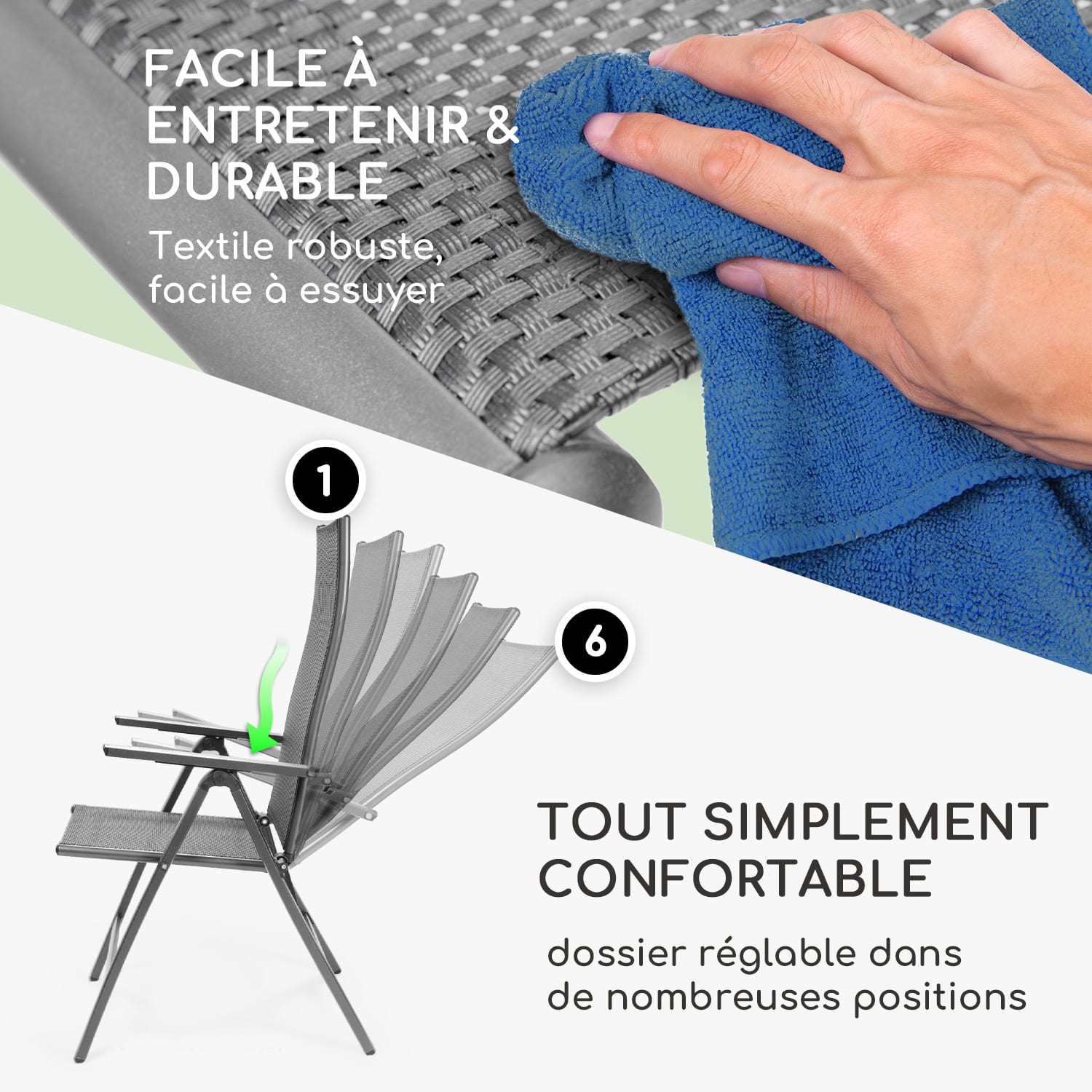 London Lite chaise pliante ensemble de 2 56,5 x 107 x 68 cm ComfortMesh aluminium ensemble de 2 | Anthracite