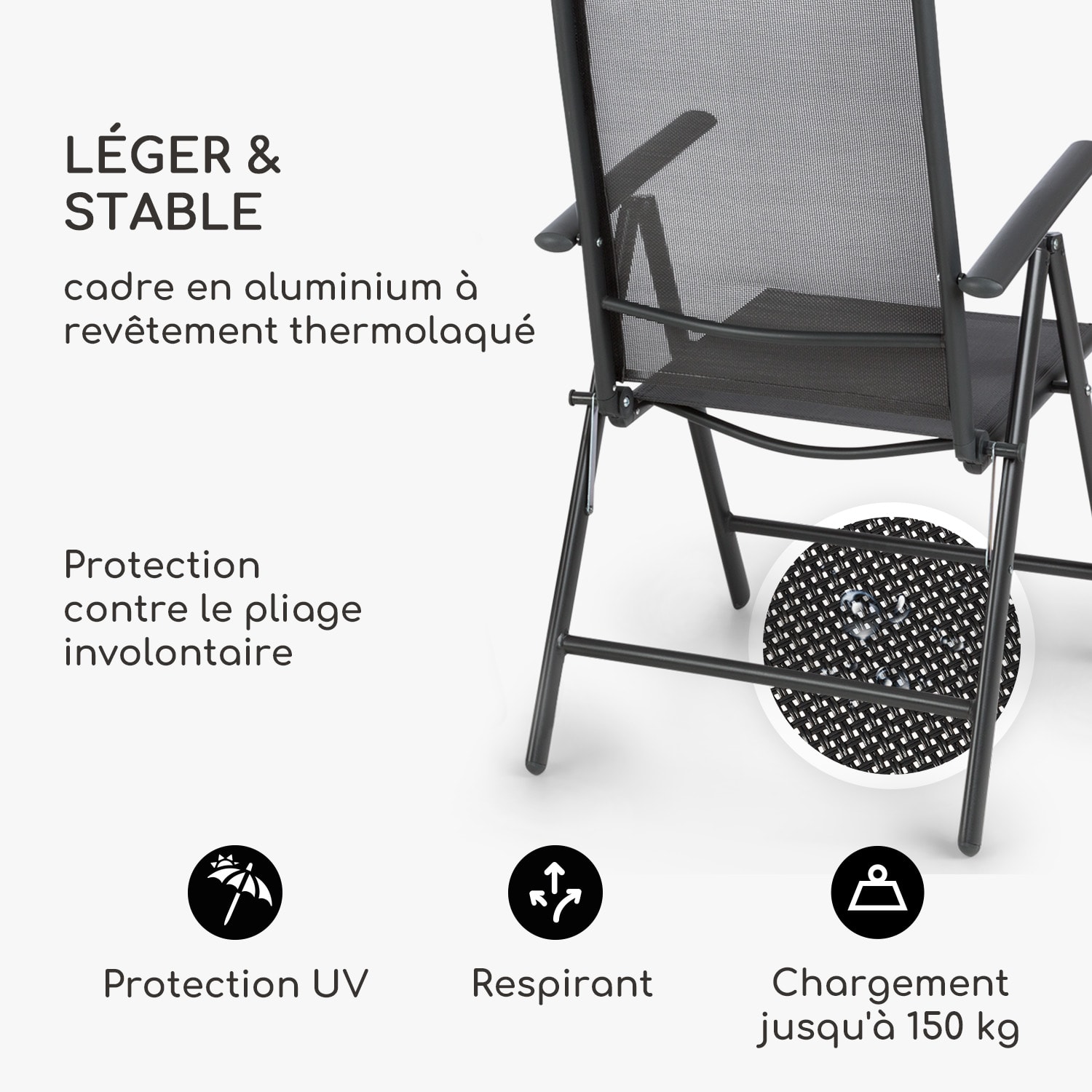 London Lite chaise pliante ensemble de 2 56,5 x 107 x 68 cm ComfortMesh aluminium 