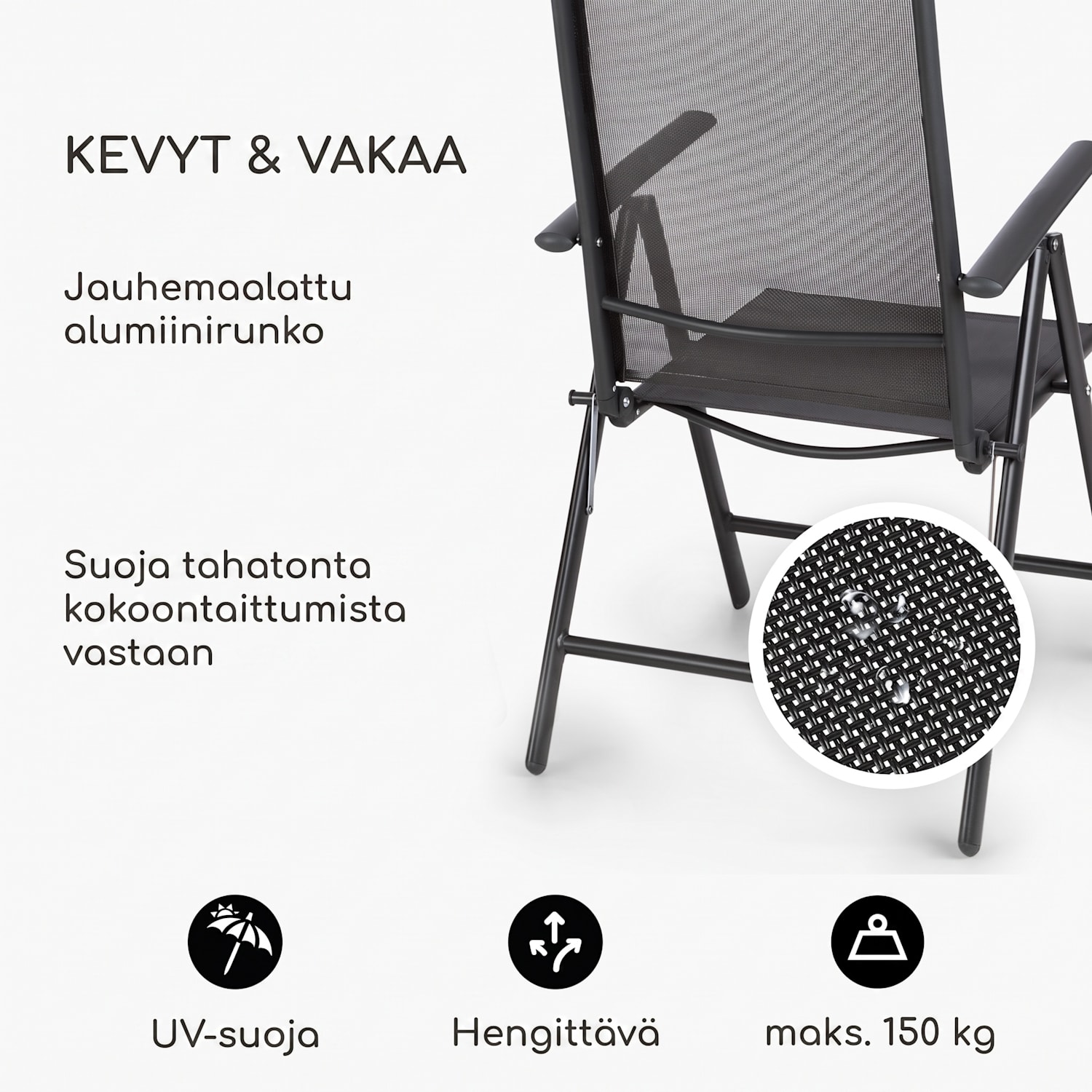 London Lite taittotuoli 56,5 x 107 x 68 cm ComfortMesh alumiini Yksikohta | Antrasiitti