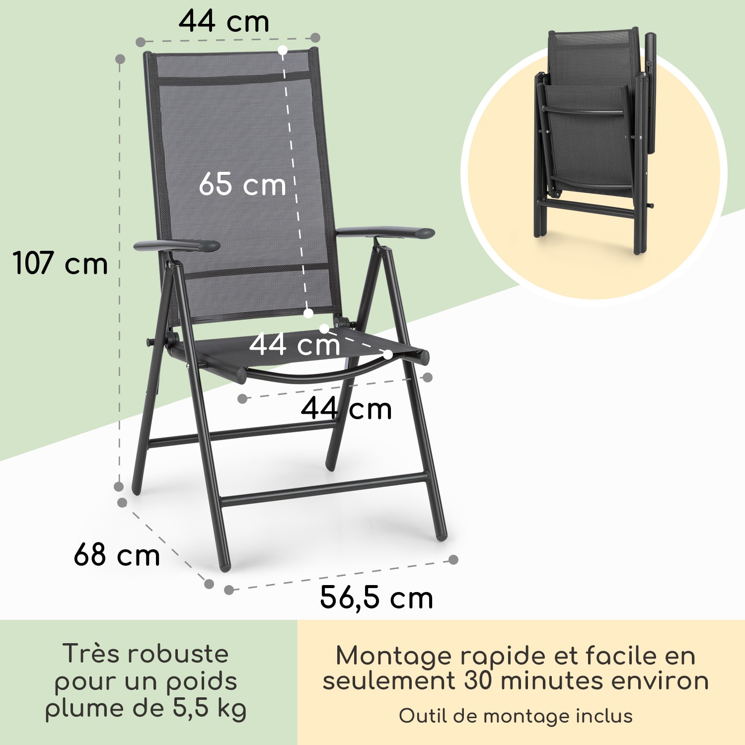 London Lite chaise pliante 56,5 x 107 x 68 cm ComfortMesh aluminium Un seul article | Anthracite
