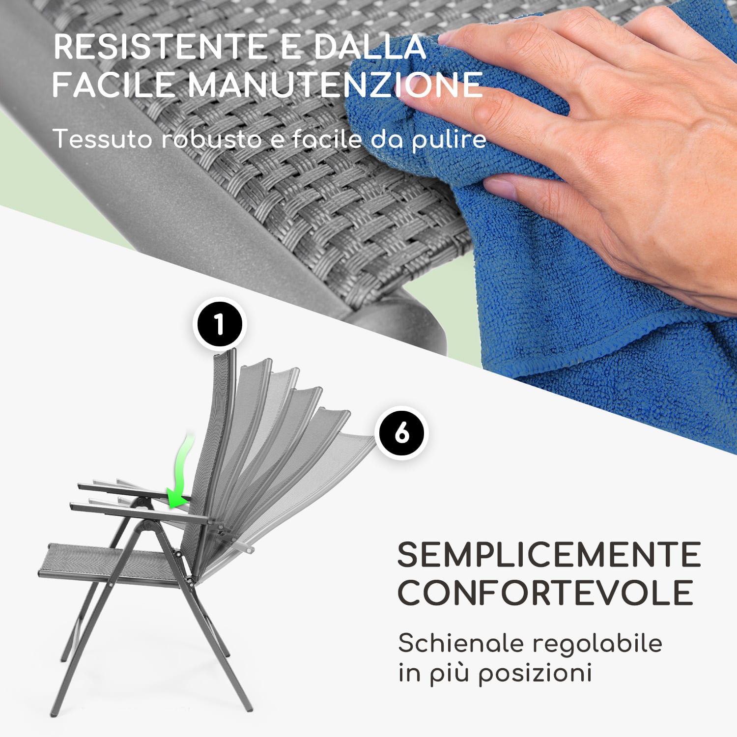 London Lite - Sedia pieghevole, 56,5 x 107 x 68 cm, ComfortMesh, alluminio 