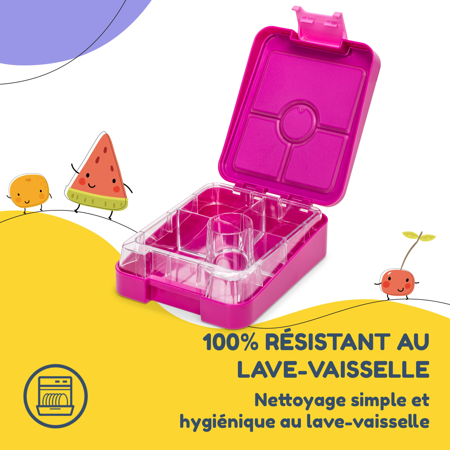 Klarstein schmatzfatz easy Boîte à goûter 4 compartiments 18 x 15 x 5 cm  Purple Sun