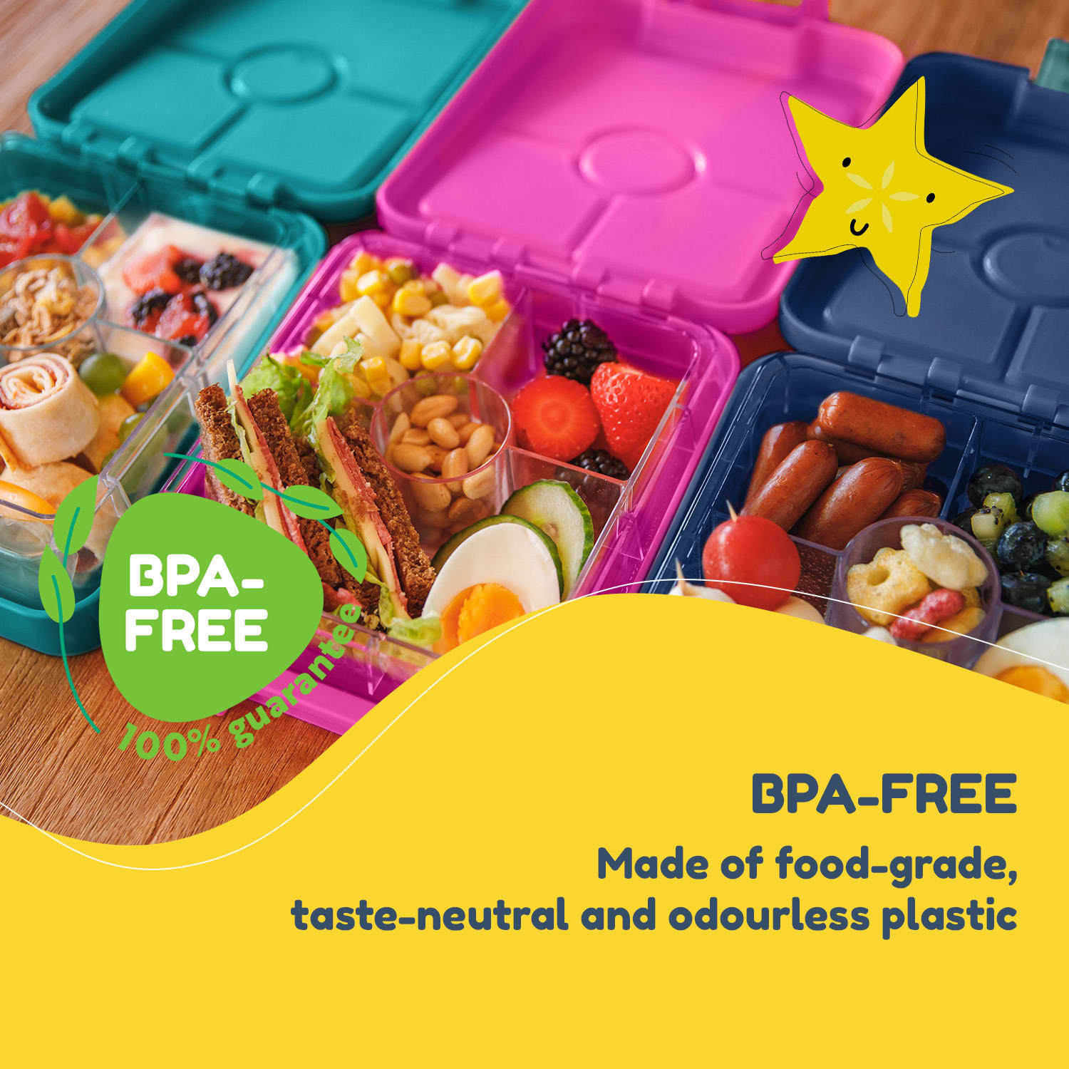 Schmatzfatz easy, cutie pentru gustări, 4 compartimente, 18 × 15 × 5 cm 