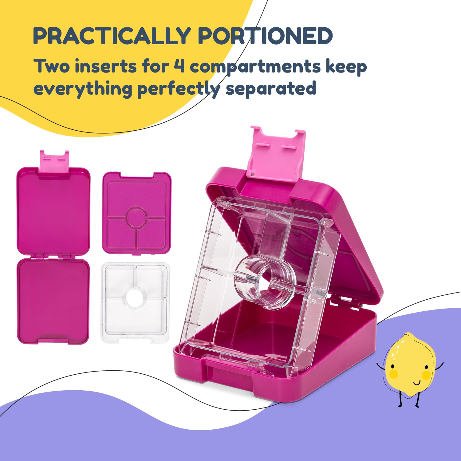 Schmatzfatz easy, cutie pentru gustări, 4 compartimente, 18 × 15 × 5 cm 