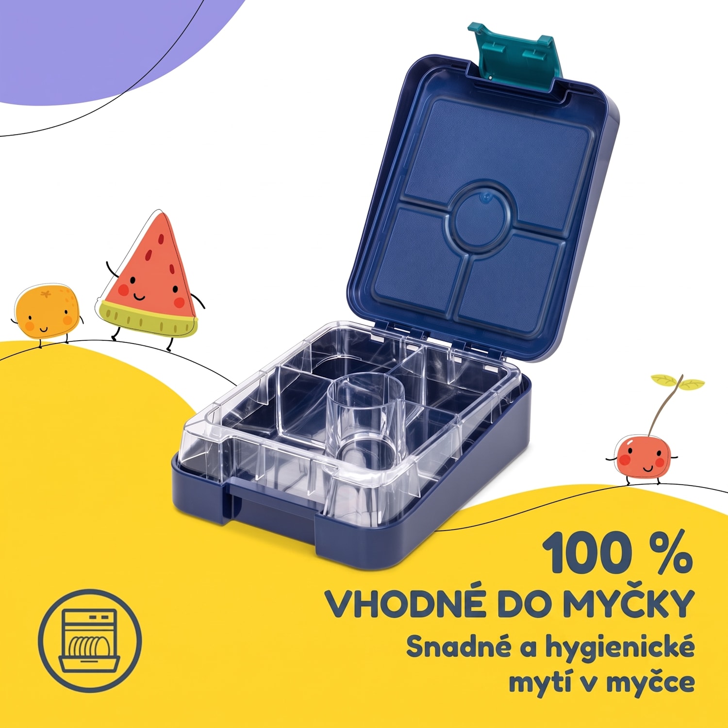 Schmatzfatz easy, svačinový box, 4 přihrádky, 18 × 15 × 5 cm Navy Space