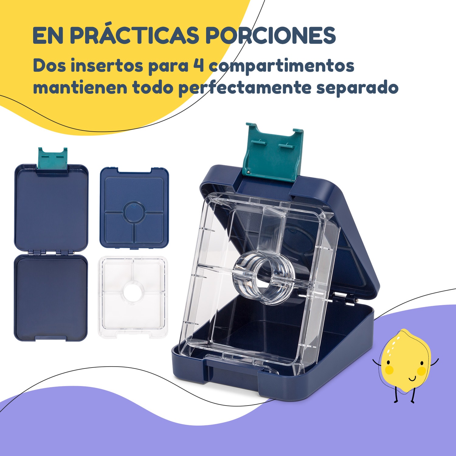 Klarstein schmatzfatz easy snack box 4 compartimentos 18 x 15 x 5 cm  Navy Space