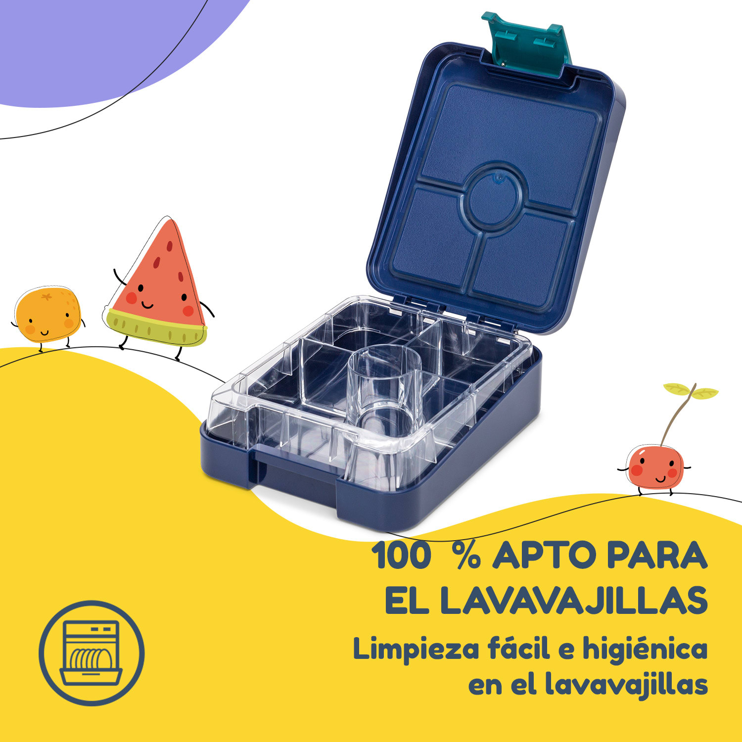 Klarstein schmatzfatz easy snack box 4 compartimentos 18 x 15 x 5 cm  Navy Space