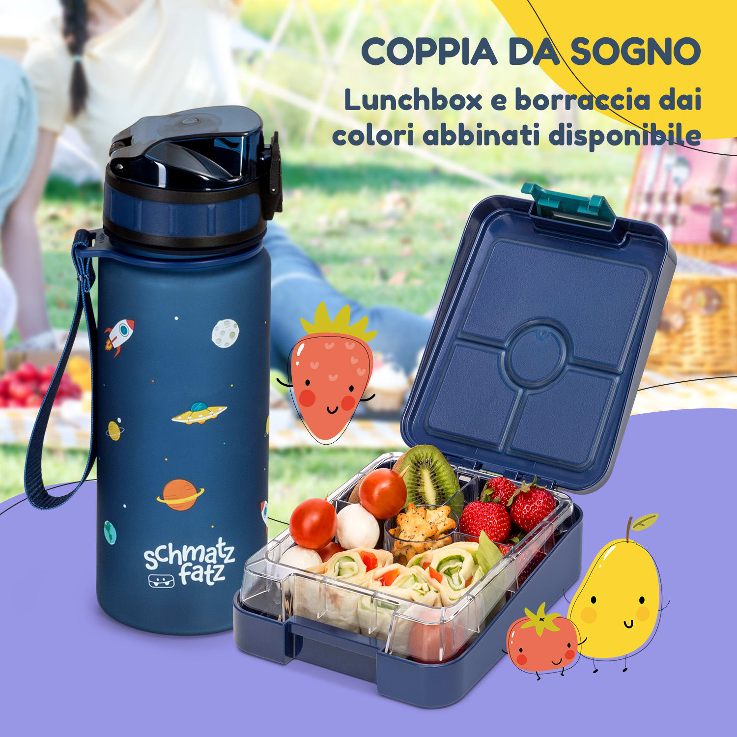 Klarstein schmatzfatz easy - Portapranzo, 4 scomparti, 18 x 15 x 5 cm  Navy Space