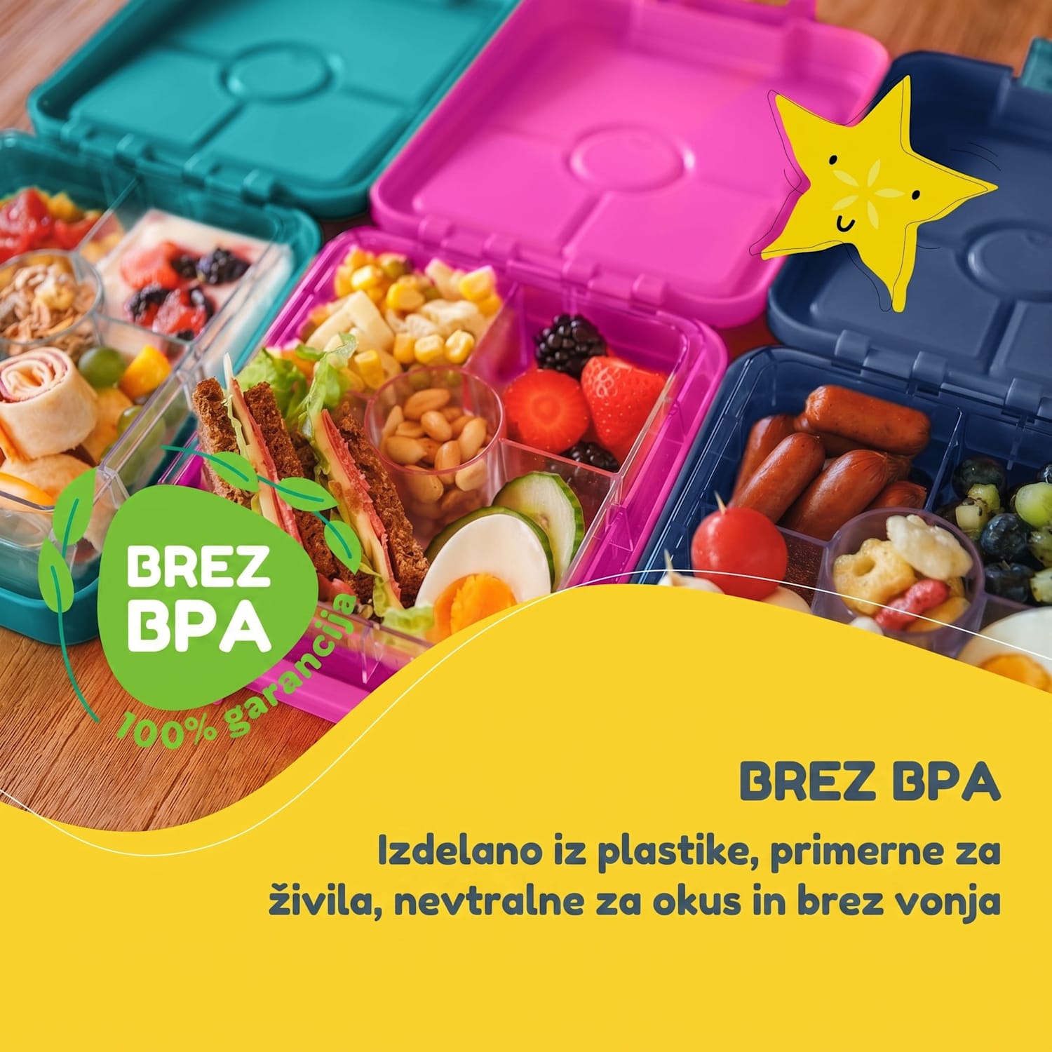 Schmatzfatz easy, škatla za malico, 4 predeli, 18 × 15 × 5 cm Navy Space