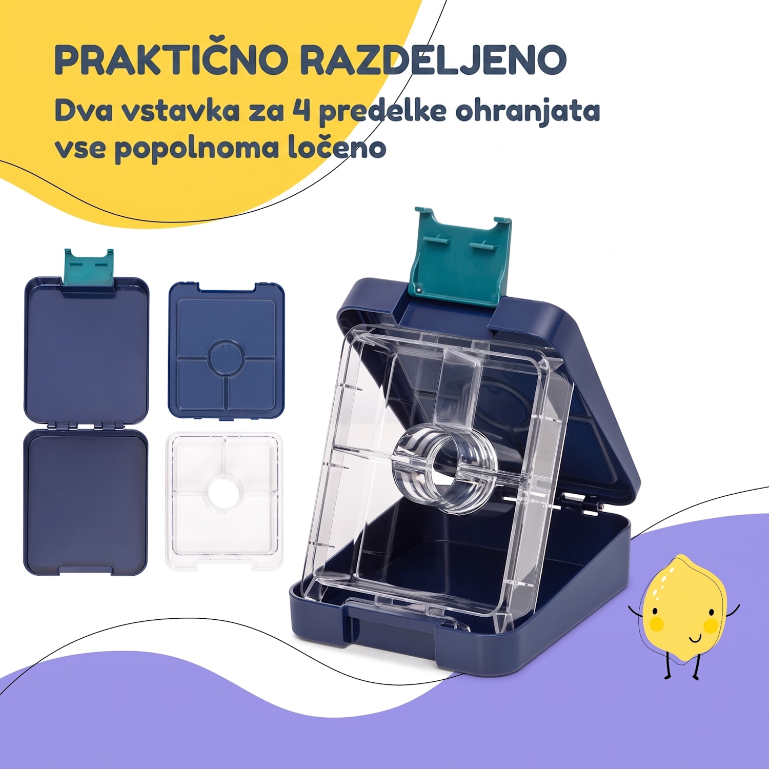 Schmatzfatz easy, škatla za malico, 4 predeli, 18 × 15 × 5 cm Navy Space