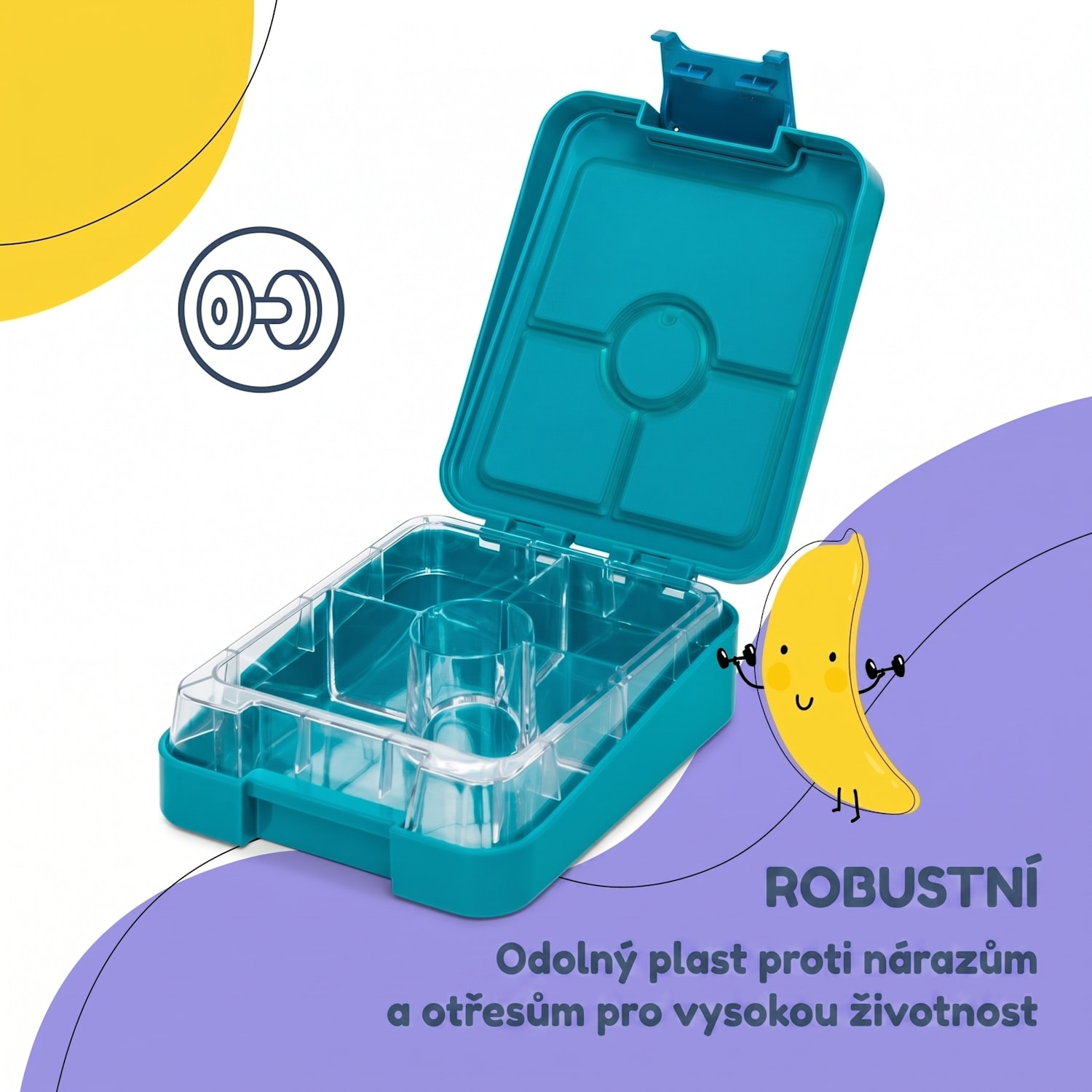 Schmatzfatz easy, svačinový box, 4 přihrádky, 18 × 15 × 5 cm Petrol Sea