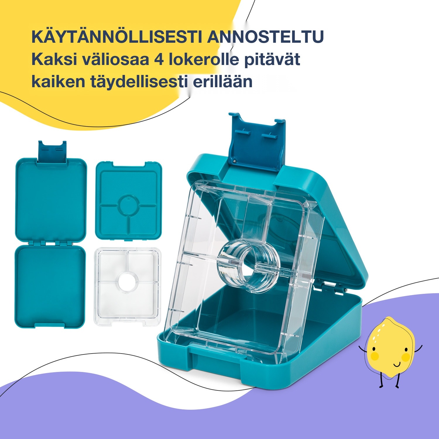 Klarstein schmatzfatz easy välipalalaatikko 4 lokeroa 18 x 15 x 5 cm Petrol Sea
