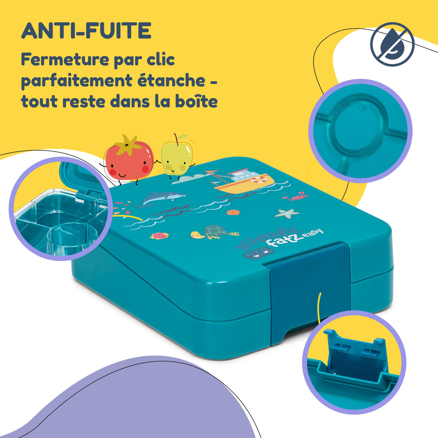 Klarstein schmatzfatz easy Boîte à goûter 4 compartiments 18 x 15 x 5 cm  Petrol Sea