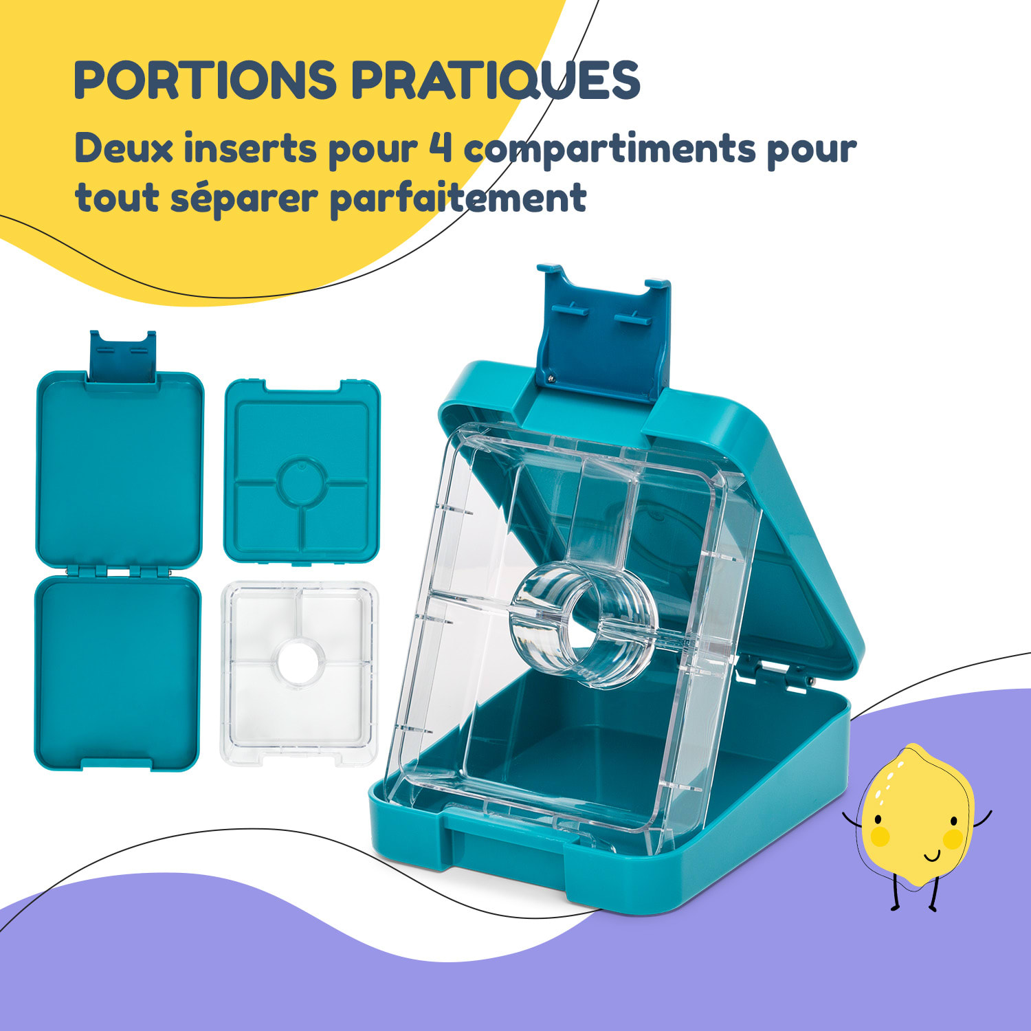 Klarstein schmatzfatz easy Boîte à goûter 4 compartiments 18 x 15 x 5 cm  Petrol Sea