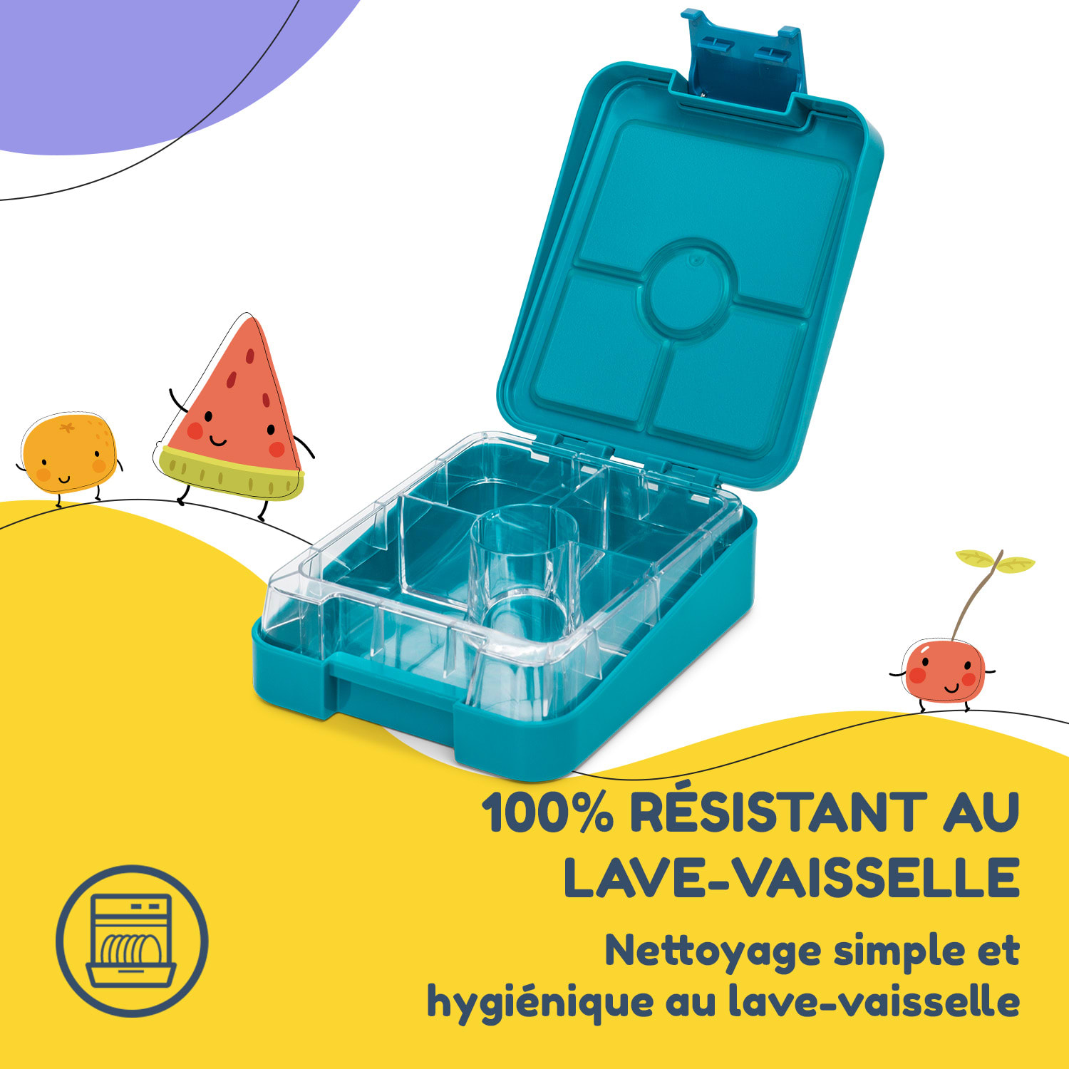 Klarstein schmatzfatz easy Boîte à goûter 4 compartiments 18 x 15 x 5 cm  Petrol Sea