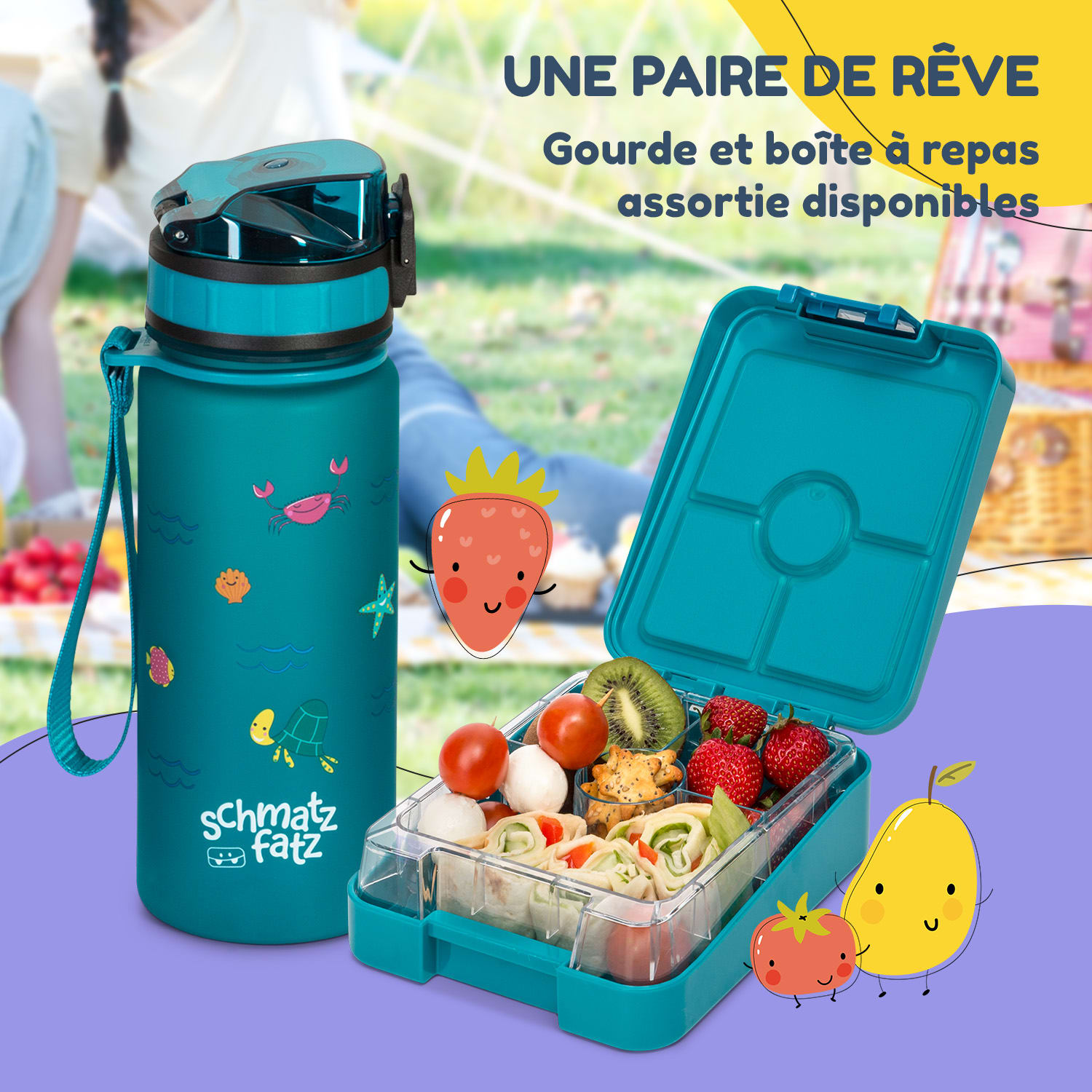 Klarstein schmatzfatz easy Boîte à goûter 4 compartiments 18 x 15 x 5 cm  Petrol Sea