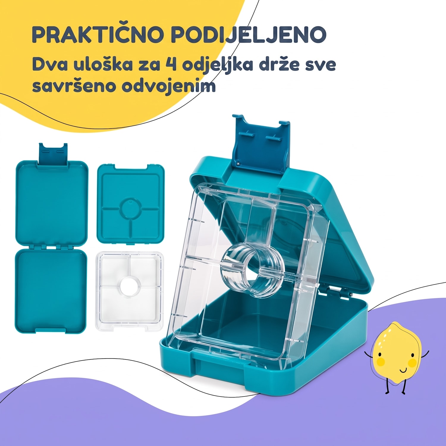 Schmatzfatz easy, kutija za grickalice, 4 pretinca, 18 x 15 x 5 cm Petrol Sea