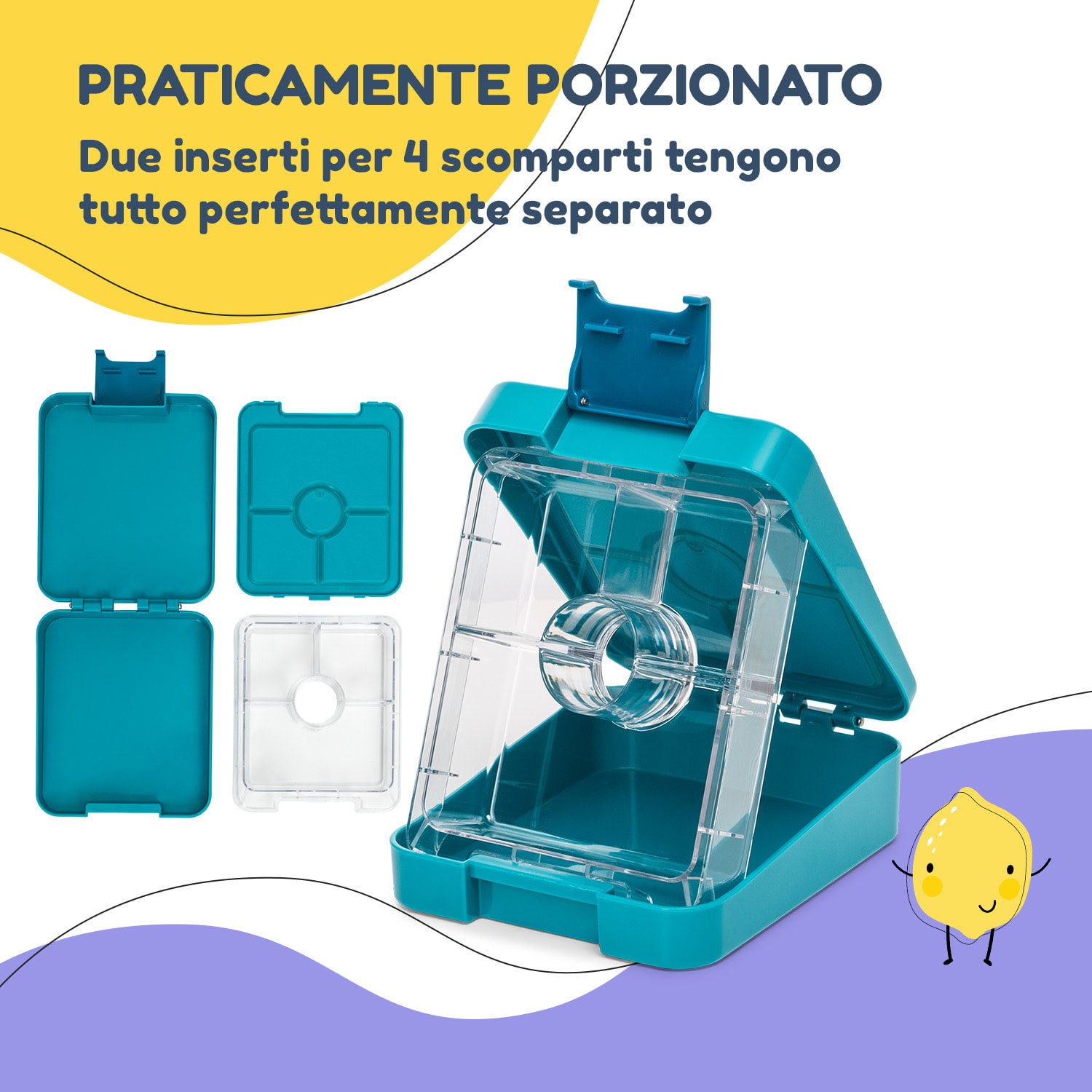 Klarstein schmatzfatz easy - Portapranzo, 4 scomparti, 18 x 15 x 5 cm  Petrol Sea