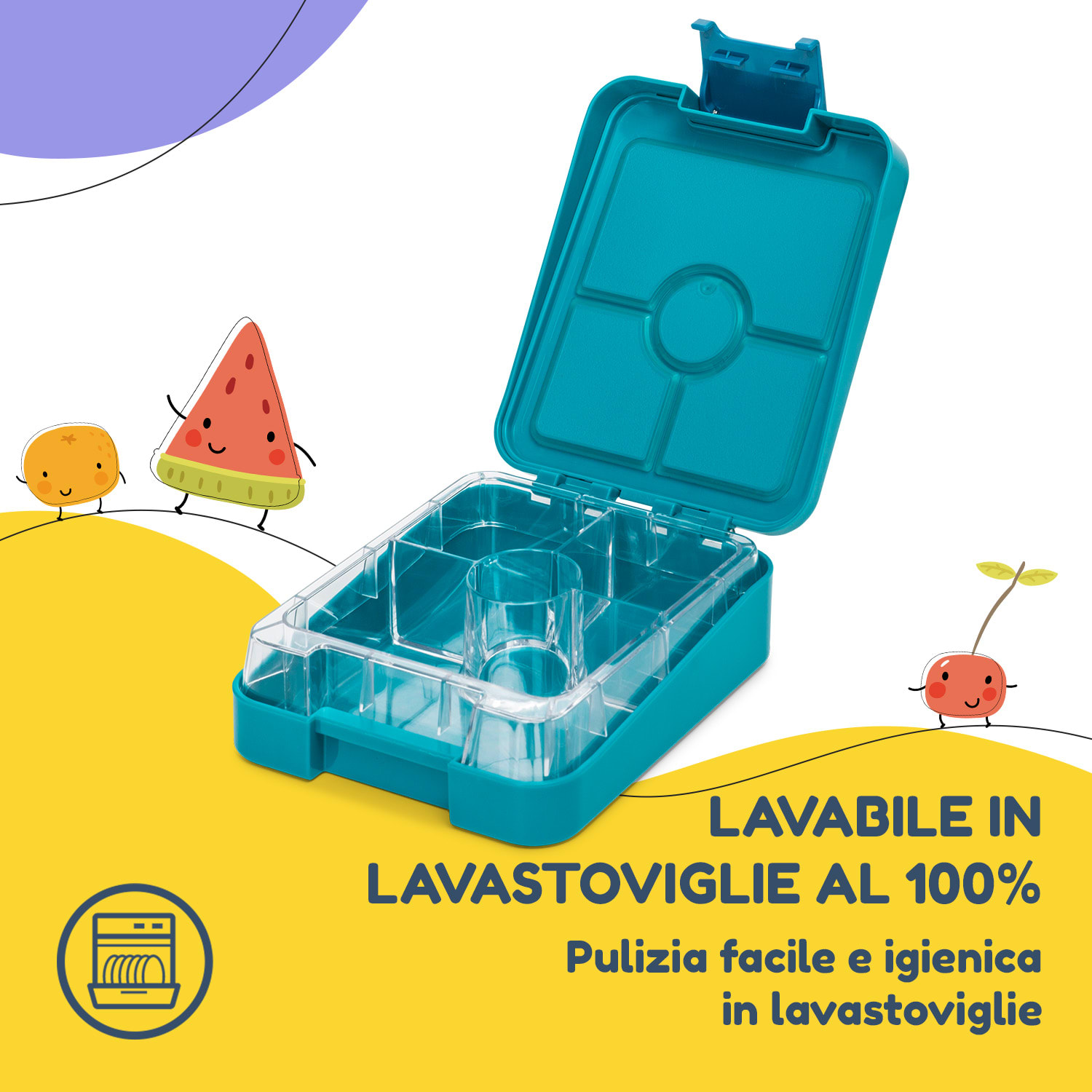 Klarstein schmatzfatz easy - Portapranzo, 4 scomparti, 18 x 15 x 5 cm  Petrol Sea