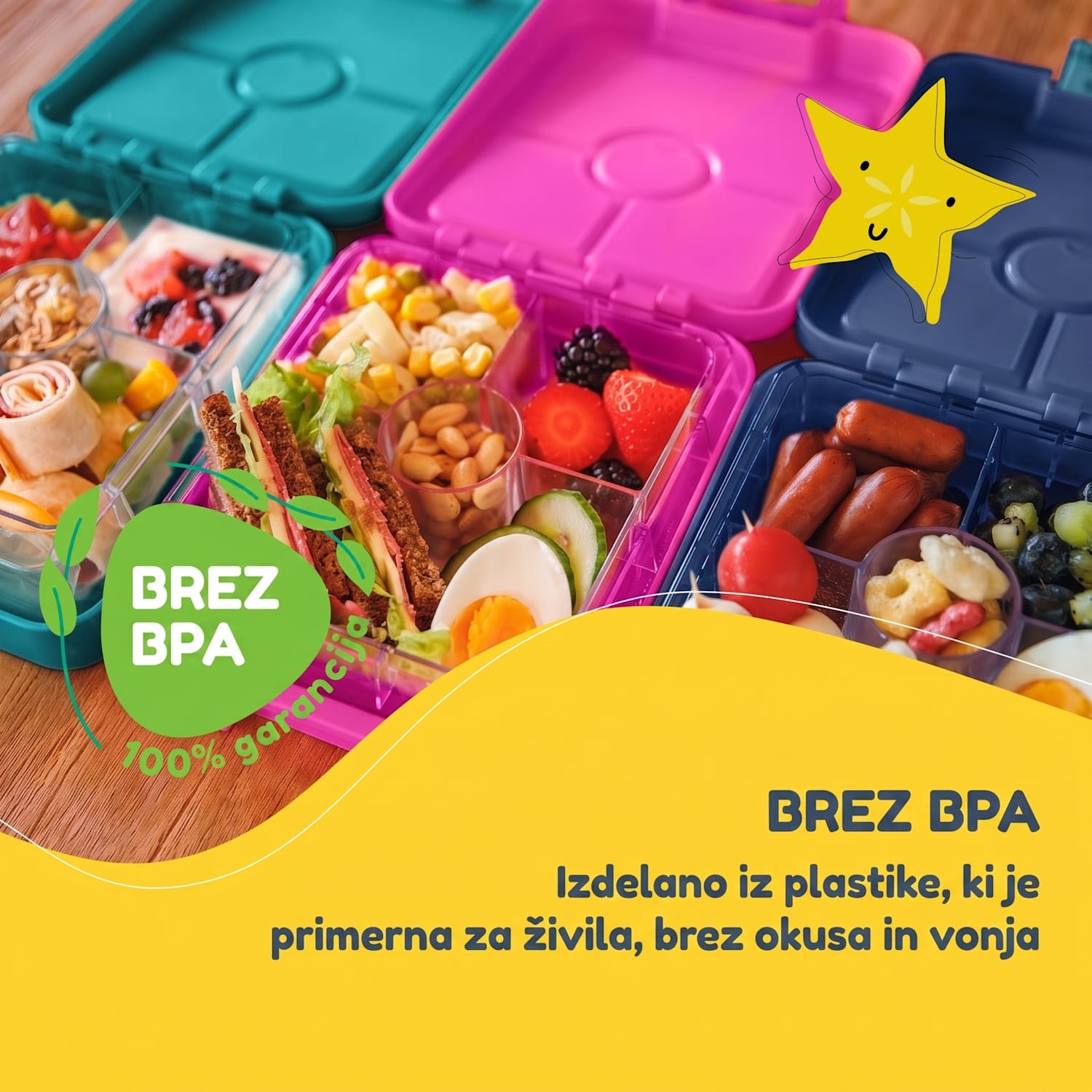 Schmatzfatz easy, škatla za malico, 4 predeli, 18 × 15 × 5 cm Petrol Sea