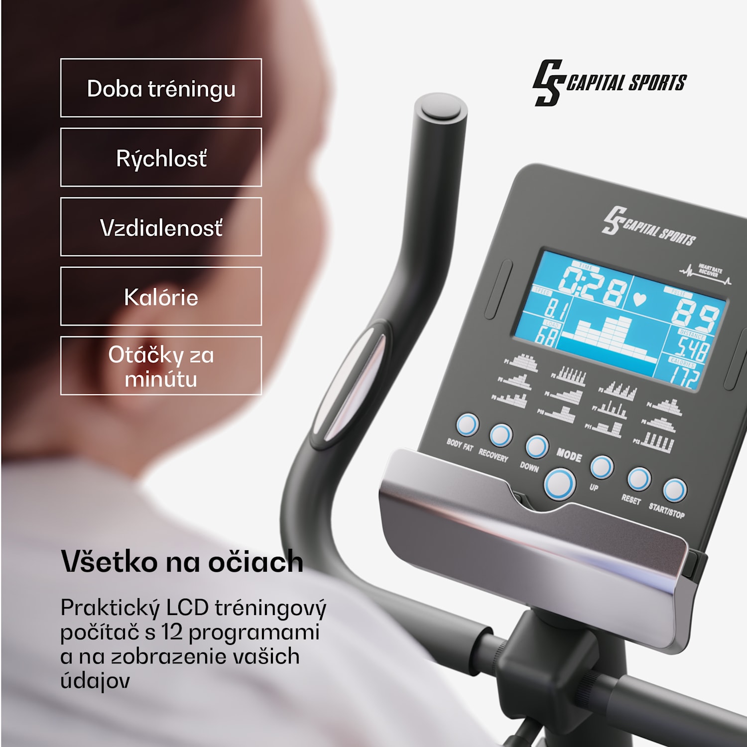 Helios Cardiobike, domáci rotoped, stacionárny bicykel, cyklotrenažér, Bluetooth, aplikácia, 32-úrovňový magnetický odpor 