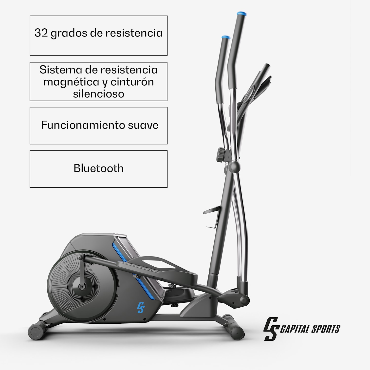 Bicicleta elíptica Helios Crosstrainer interior Bluetooth App 32 niveles de resistencia magnética 