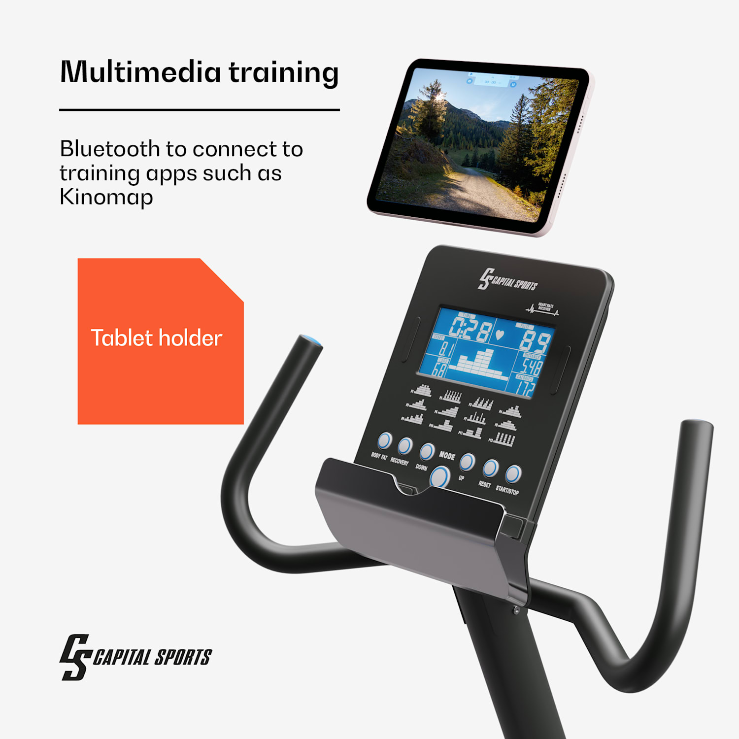Helios Cardio Bike, home trainer, Bluetooth, aplicație, rezistență magnetică de 32 de niveluri 