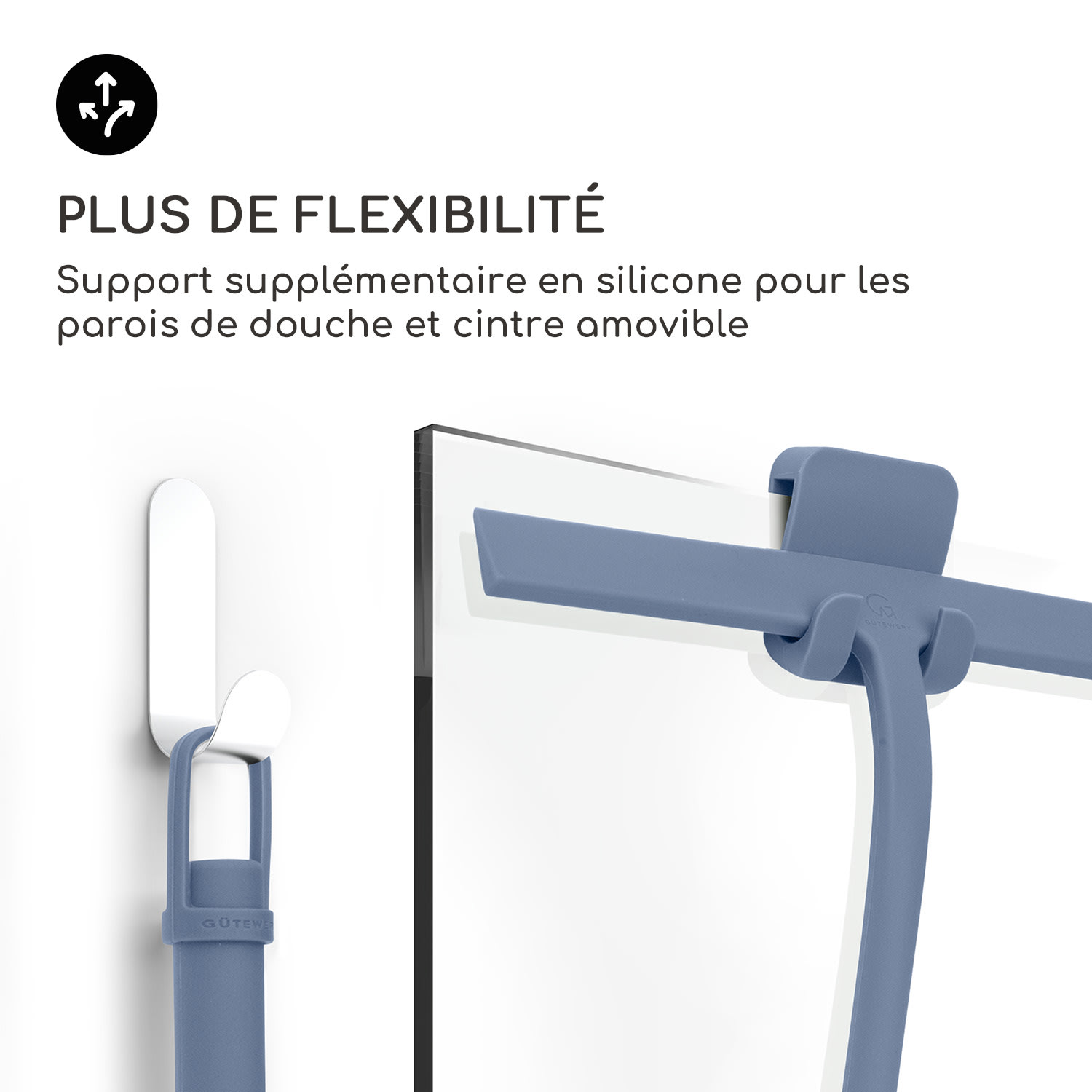 Raclette de douche Blaze 28 cm Couverture en silicone Noyau en acier inoxydable Design moderne Bleu Cendré