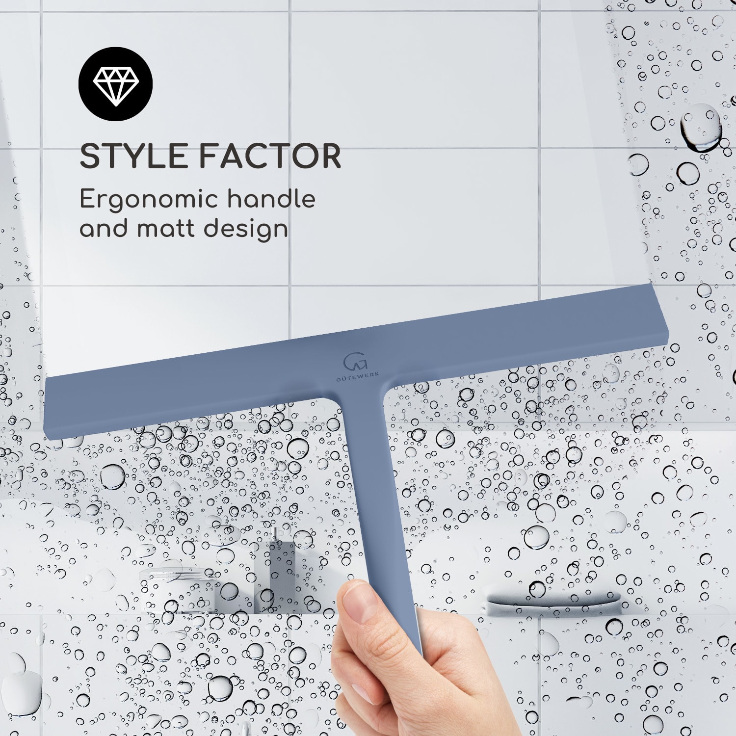 Blaze, stěrka na sprchu, 28 cm, silikonový potah, jádro z nerezové oceli, moderní design 